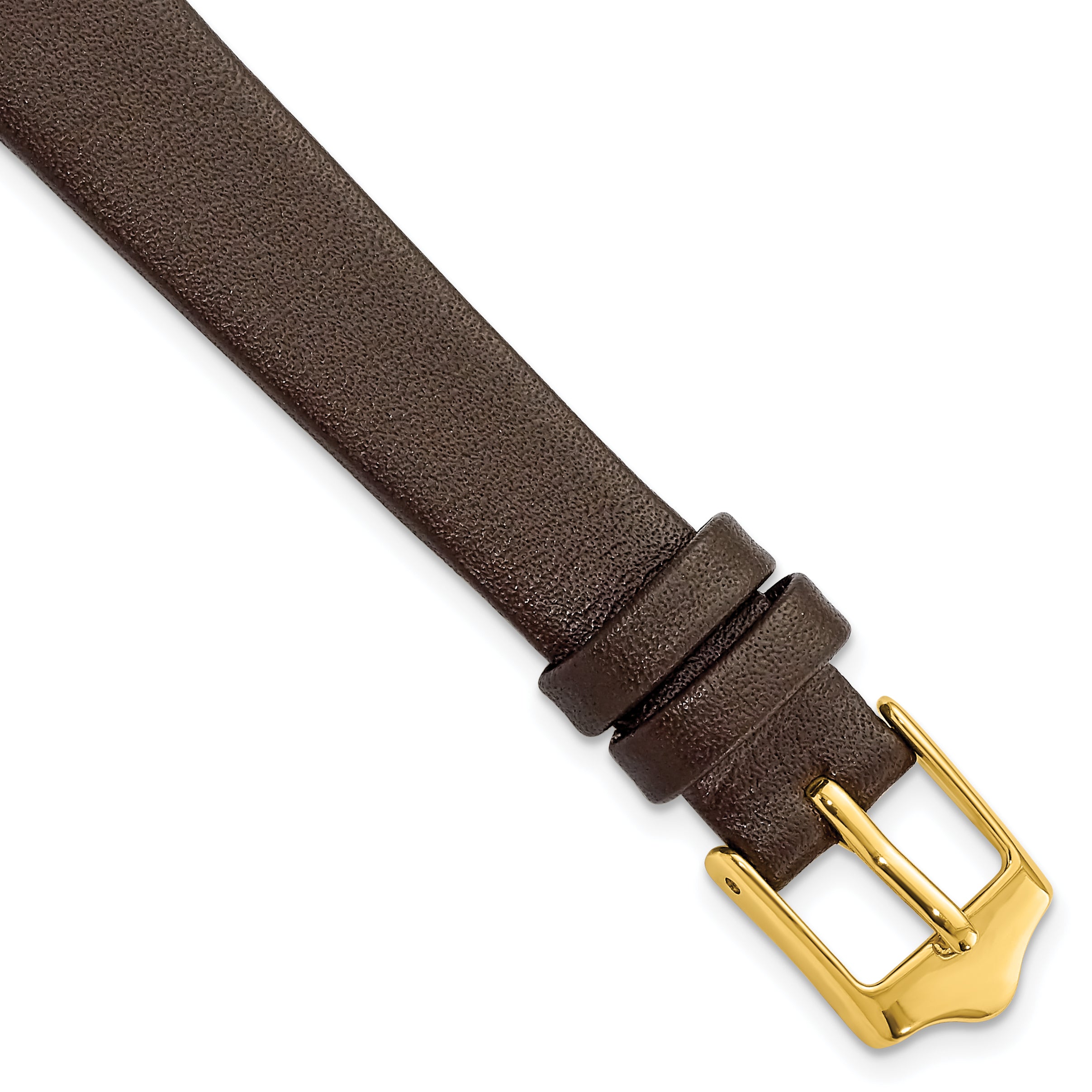 DeBeer 12mm Brown Smooth Flat Leather with Gold-tone Buckle 6.75 inch Watch Band