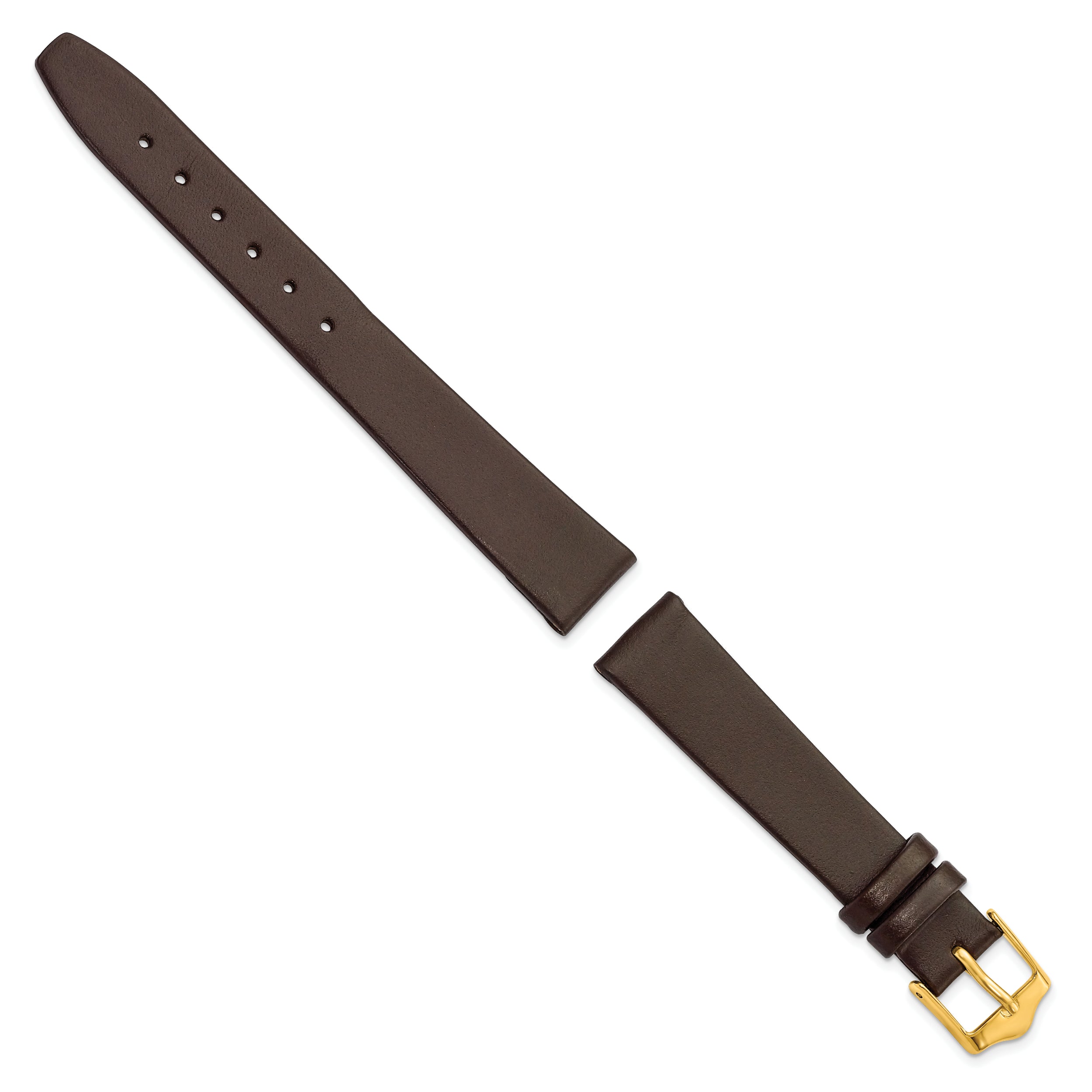 12mm Brown Smooth Flat Leather with Gold-tone Buckle 6.75 inch Watch Band