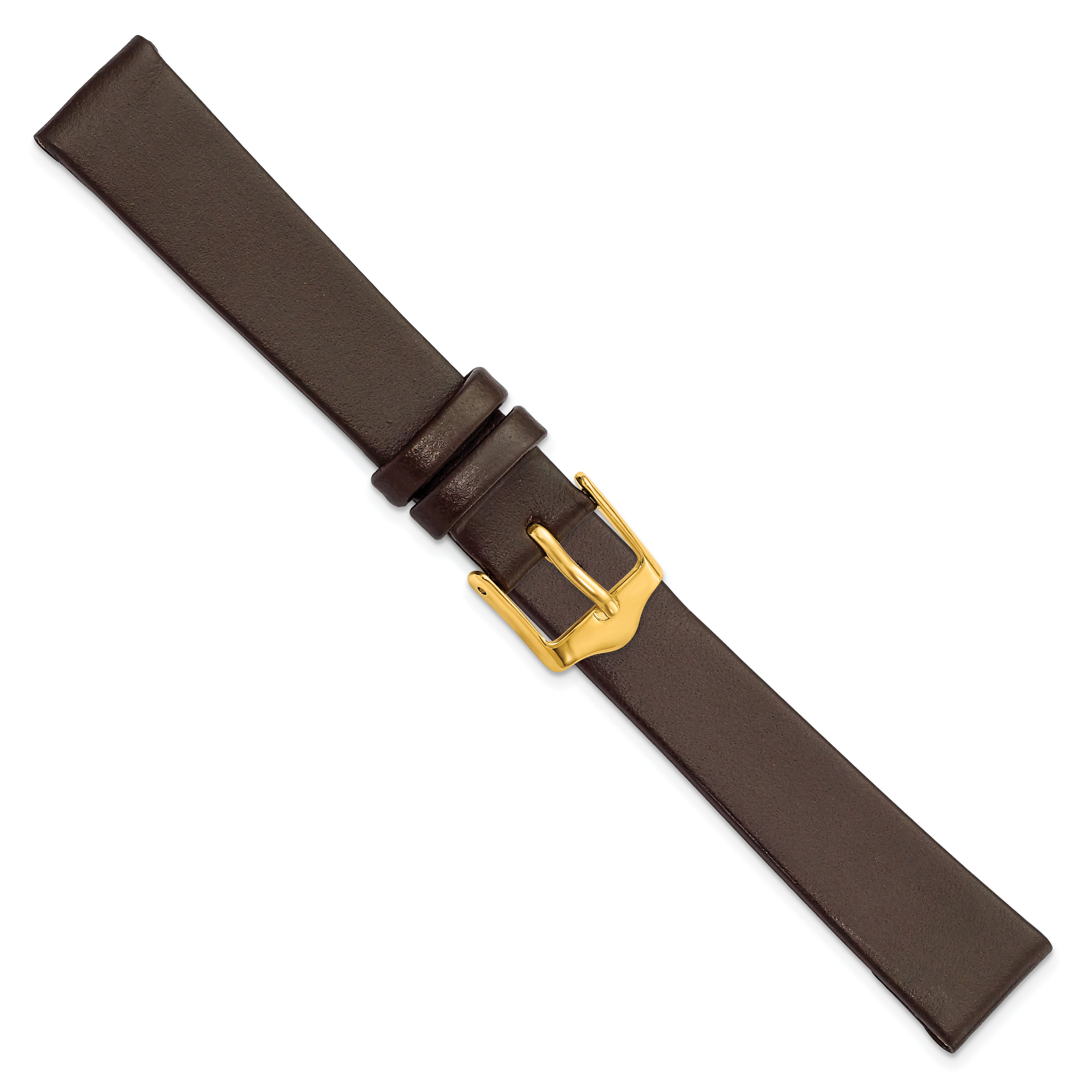 12mm Brown Smooth Flat Leather with Gold-tone Buckle 6.75 inch Watch Band