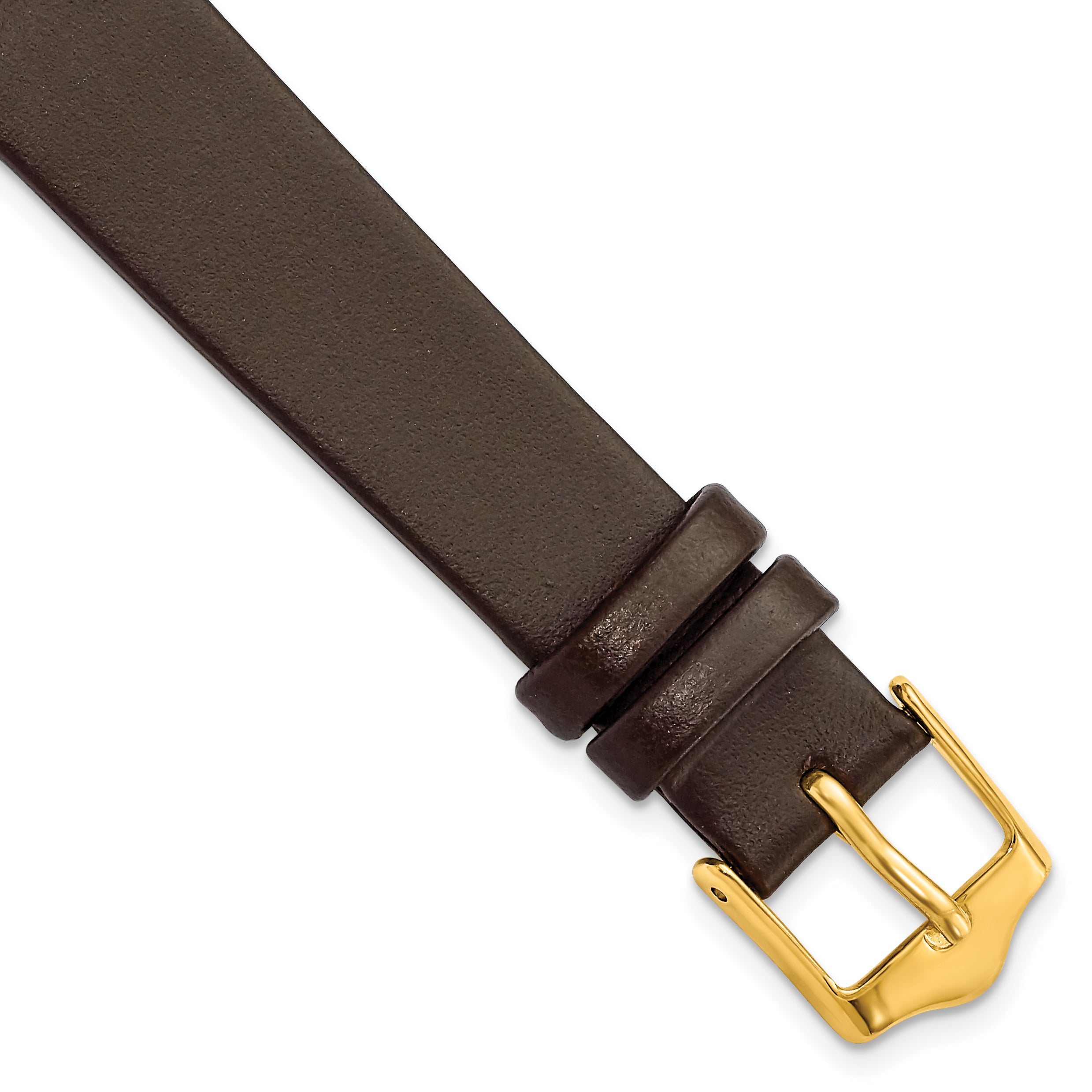 DeBeer 14mm Brown Smooth Flat Leather with Gold-tone Buckle 6.75 inch Watch Band