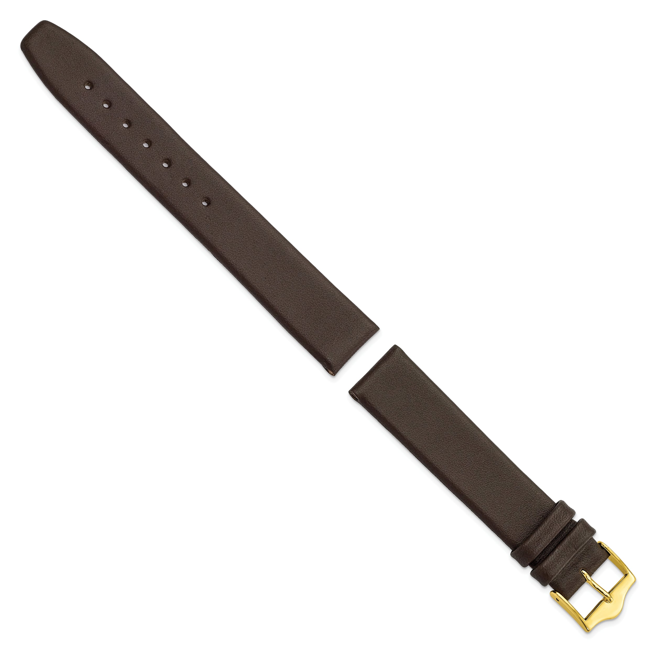 12mm Brown Smooth Flat Leather with Gold-tone Buckle 6.75 inch Watch Band