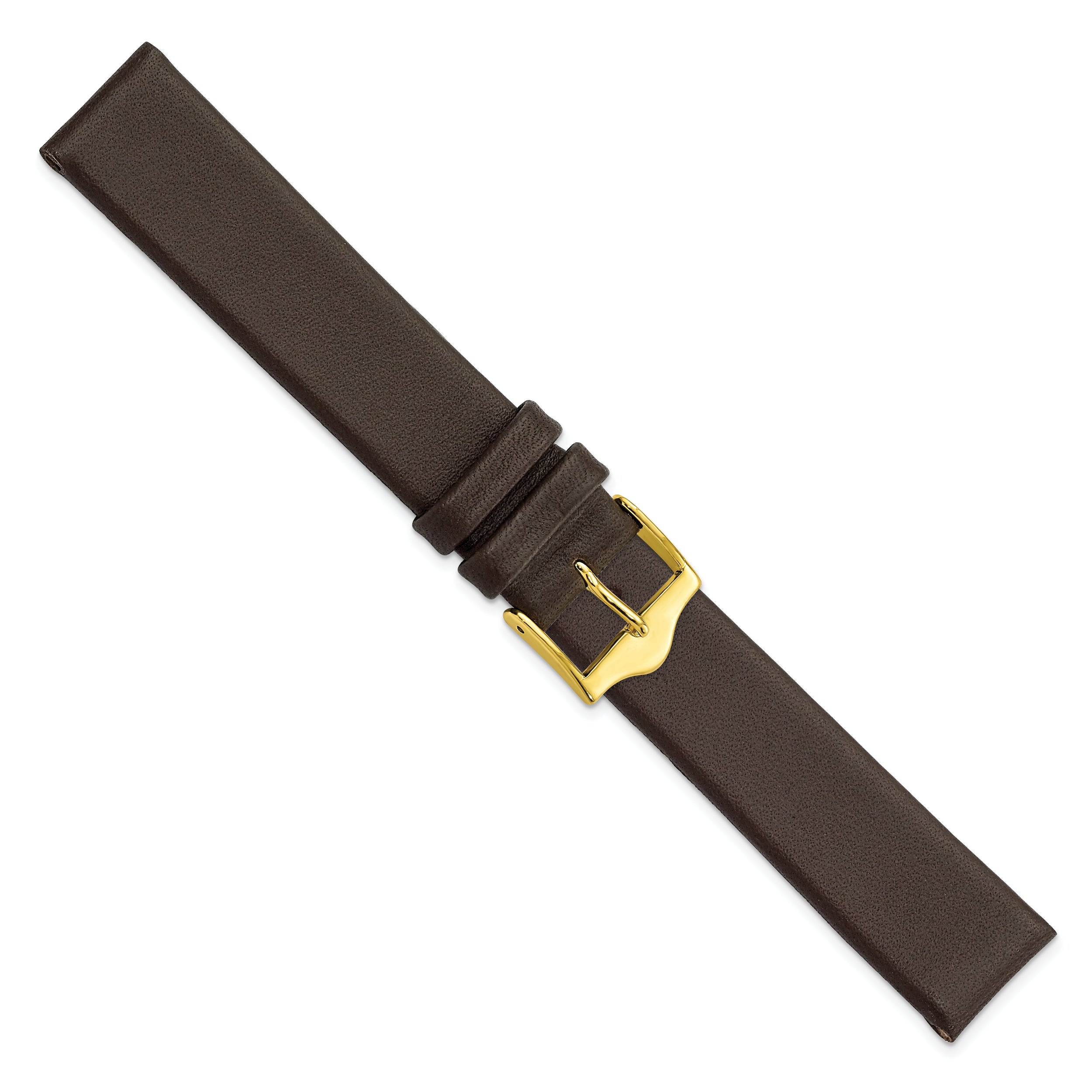 12mm Brown Smooth Flat Leather with Gold-tone Buckle 6.75 inch Watch Band