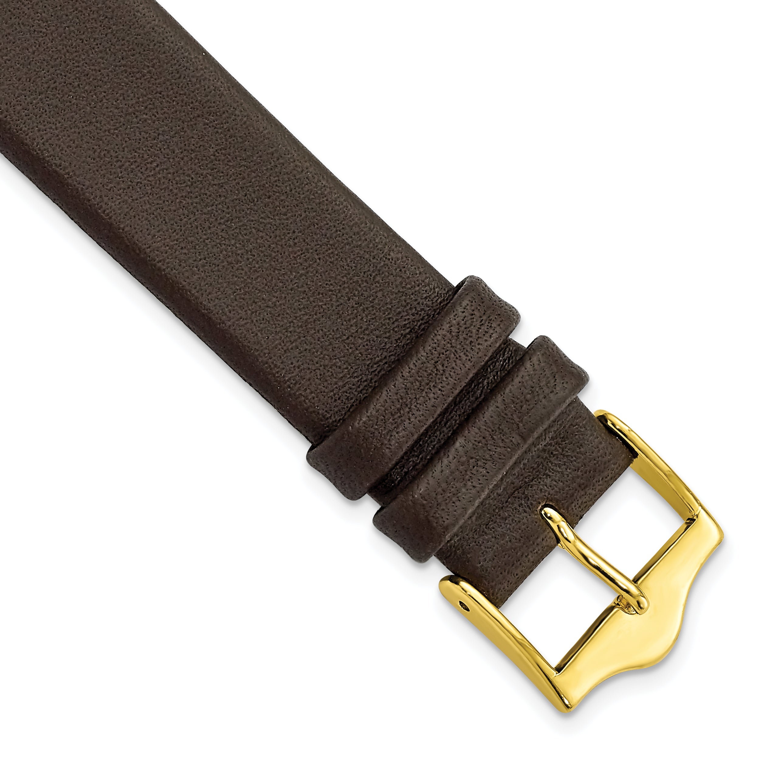 DeBeer 17mm Brown Smooth Flat Leather with Gold-tone Buckle 7.5 inch Watch Band