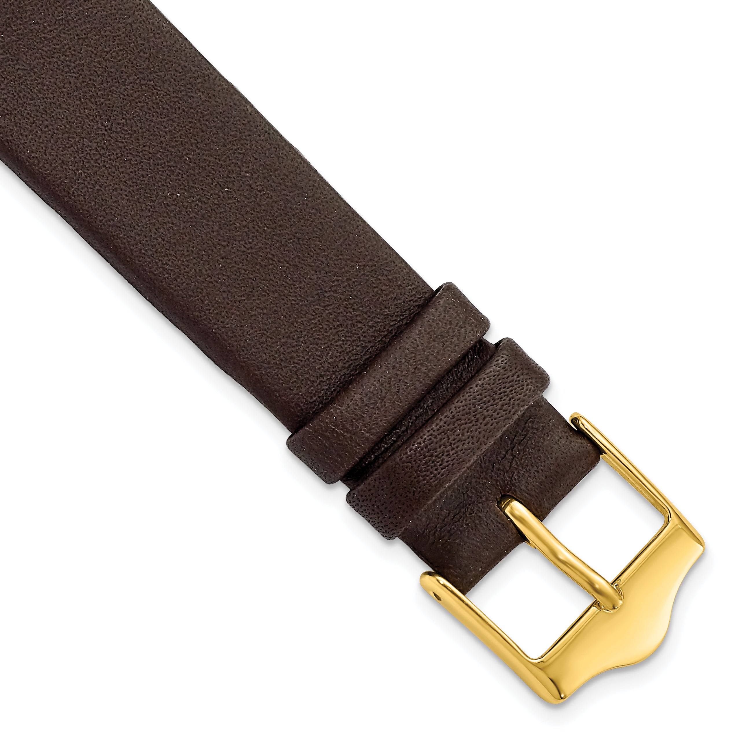 DeBeer 19mm Brown Smooth Flat Leather with Gold-tone Buckle 7.5 inch Watch Band