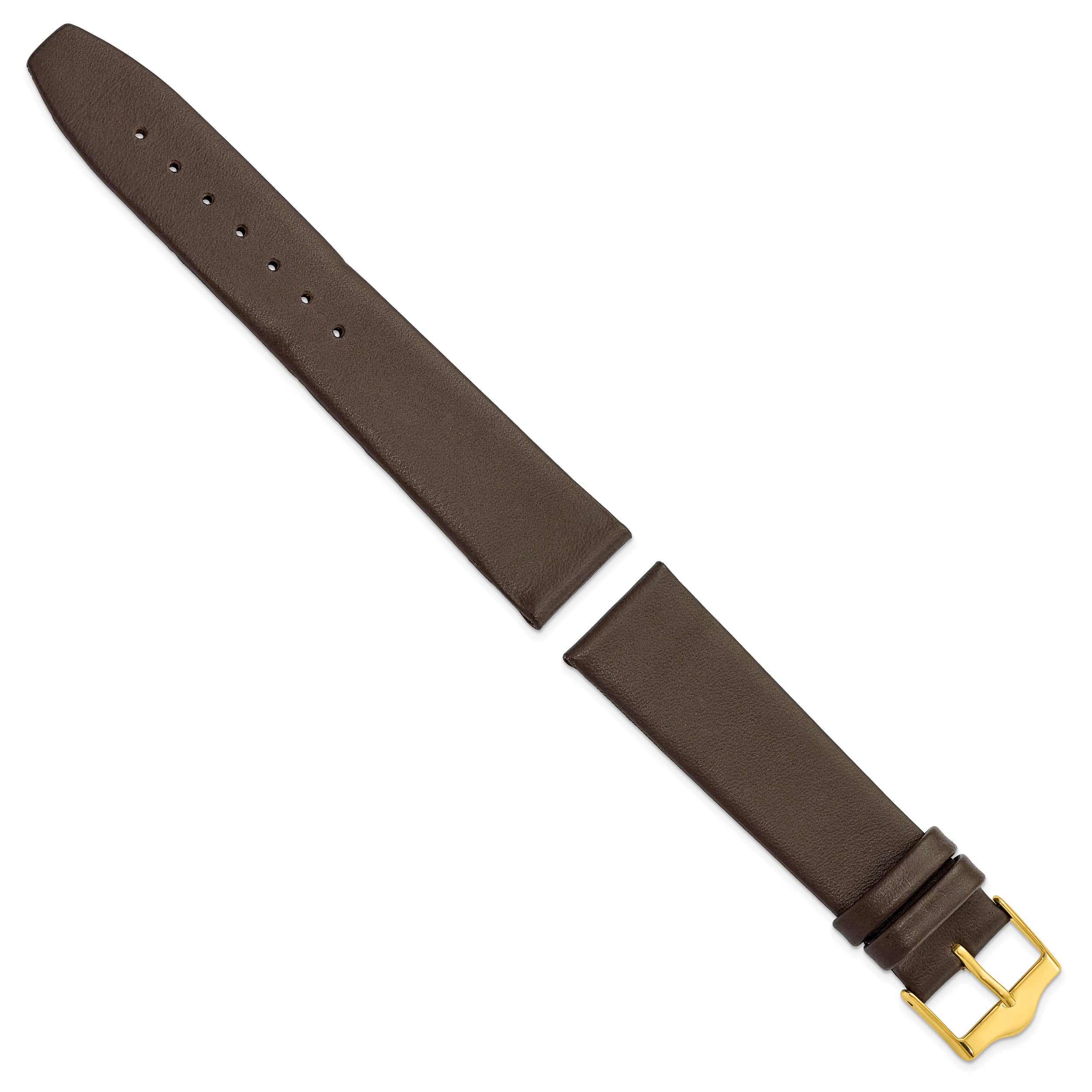 12mm Brown Smooth Flat Leather with Gold-tone Buckle 6.75 inch Watch Band