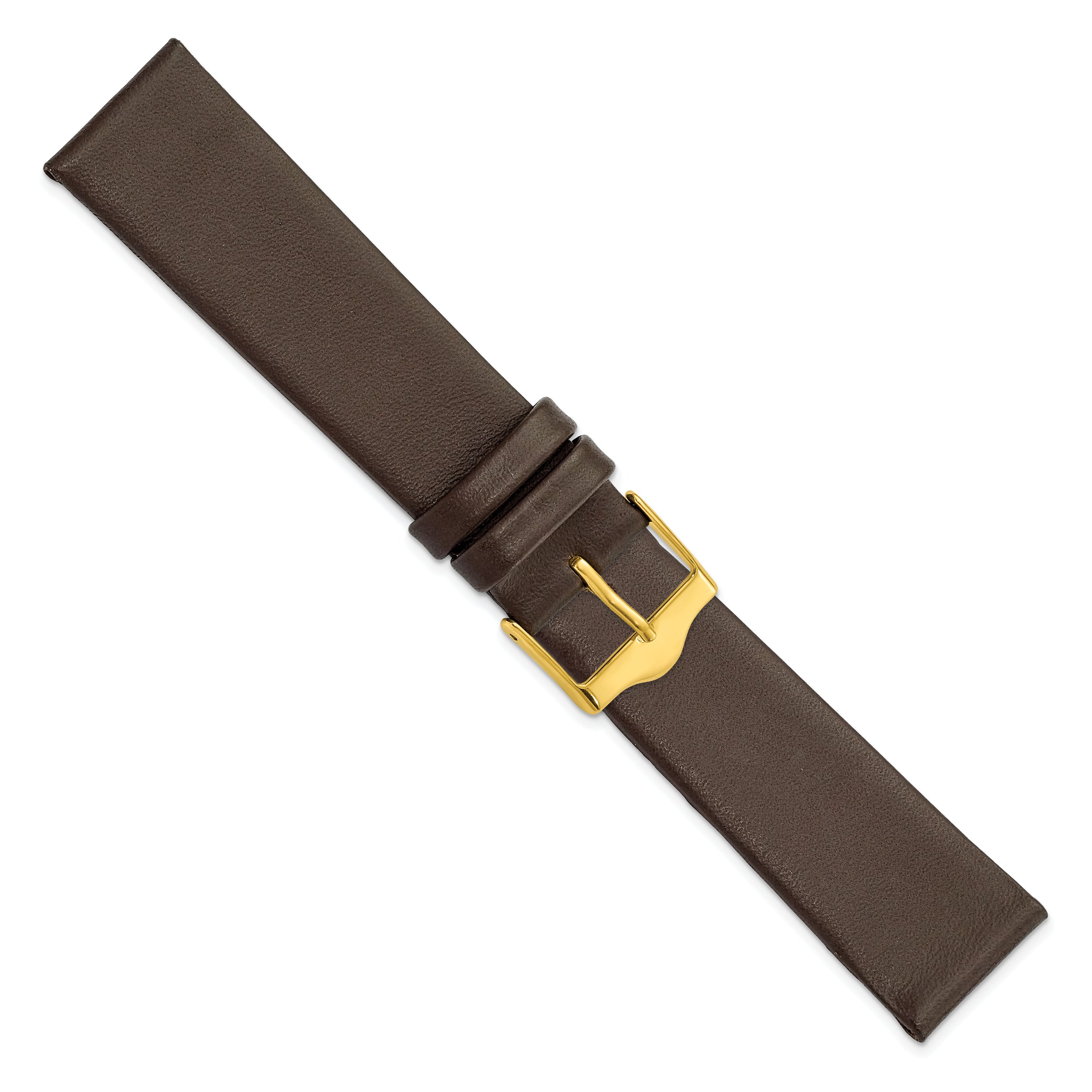 12mm Brown Smooth Flat Leather with Gold-tone Buckle 6.75 inch Watch Band