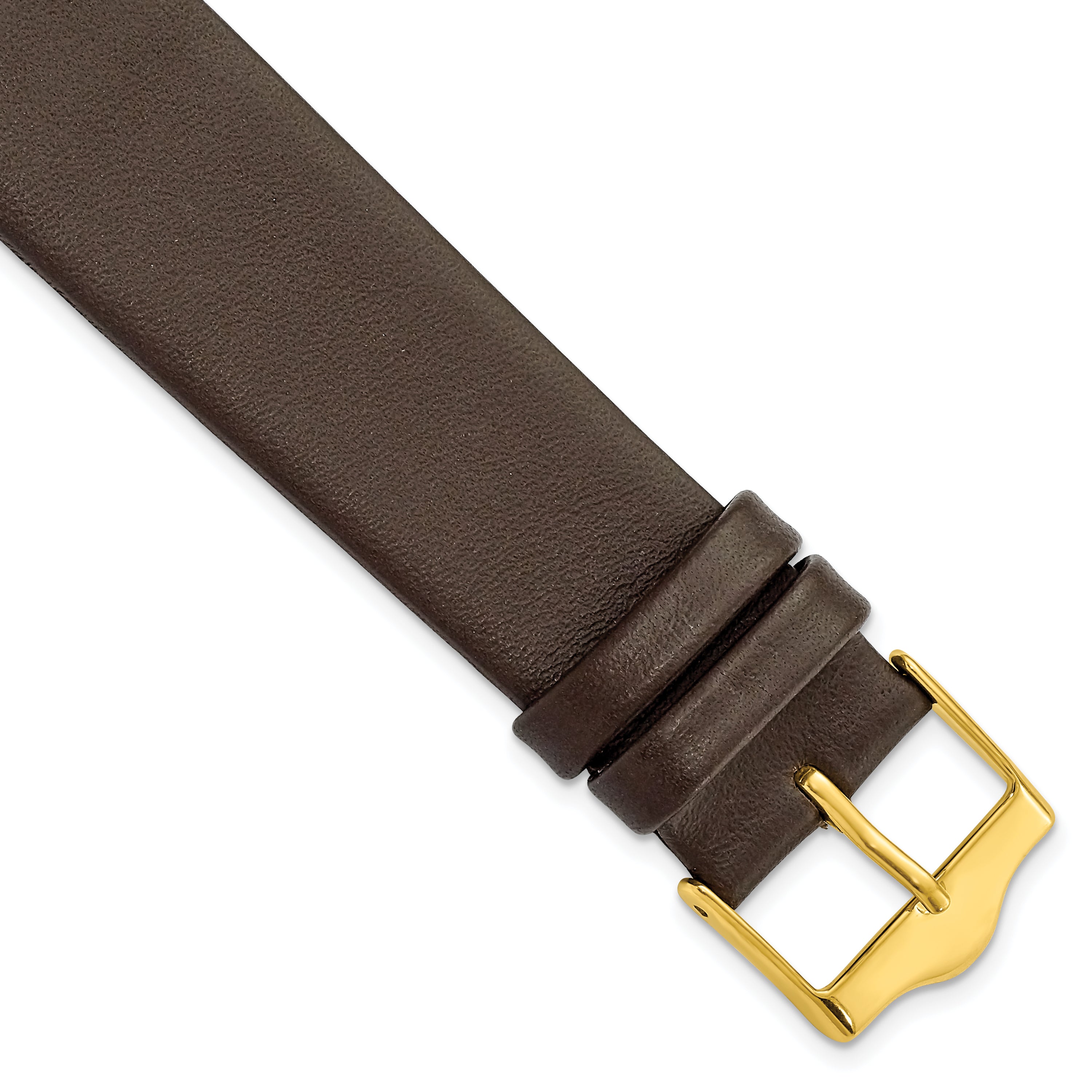 DeBeer 20mm Brown Smooth Flat Leather with Gold-tone Buckle 7.5 inch Watch Band