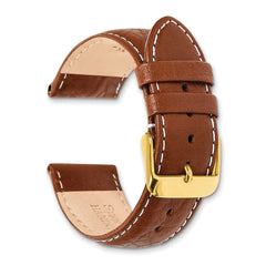 12mm Havana Sport Leather with White Stitching and Gold-tone Buckle 6.75 inch Watch Band - 12 / 6.75