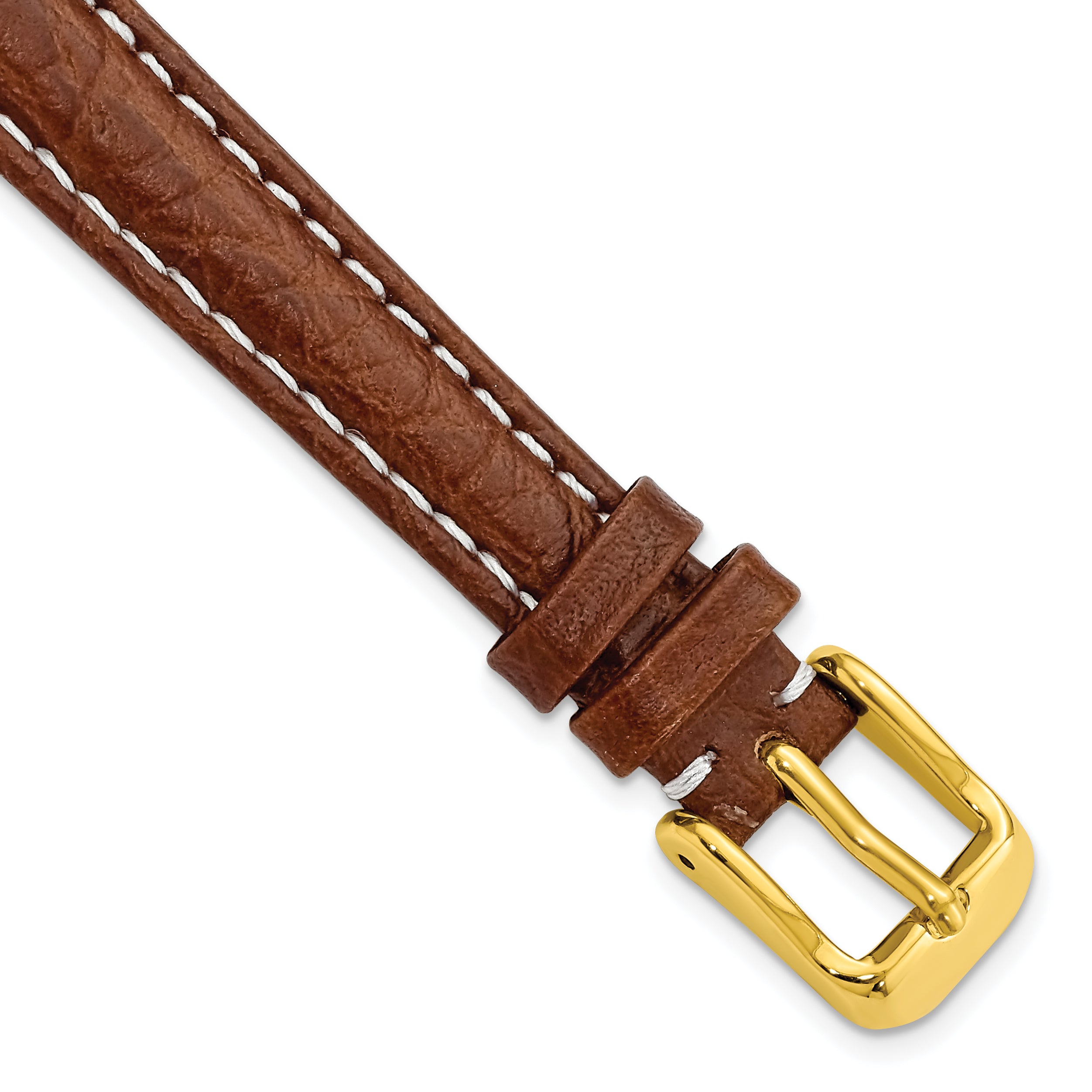 DeBeer 12mm Havana Sport Leather with White Stitching and Gold-tone Buckle 6.75 inch Watch Band