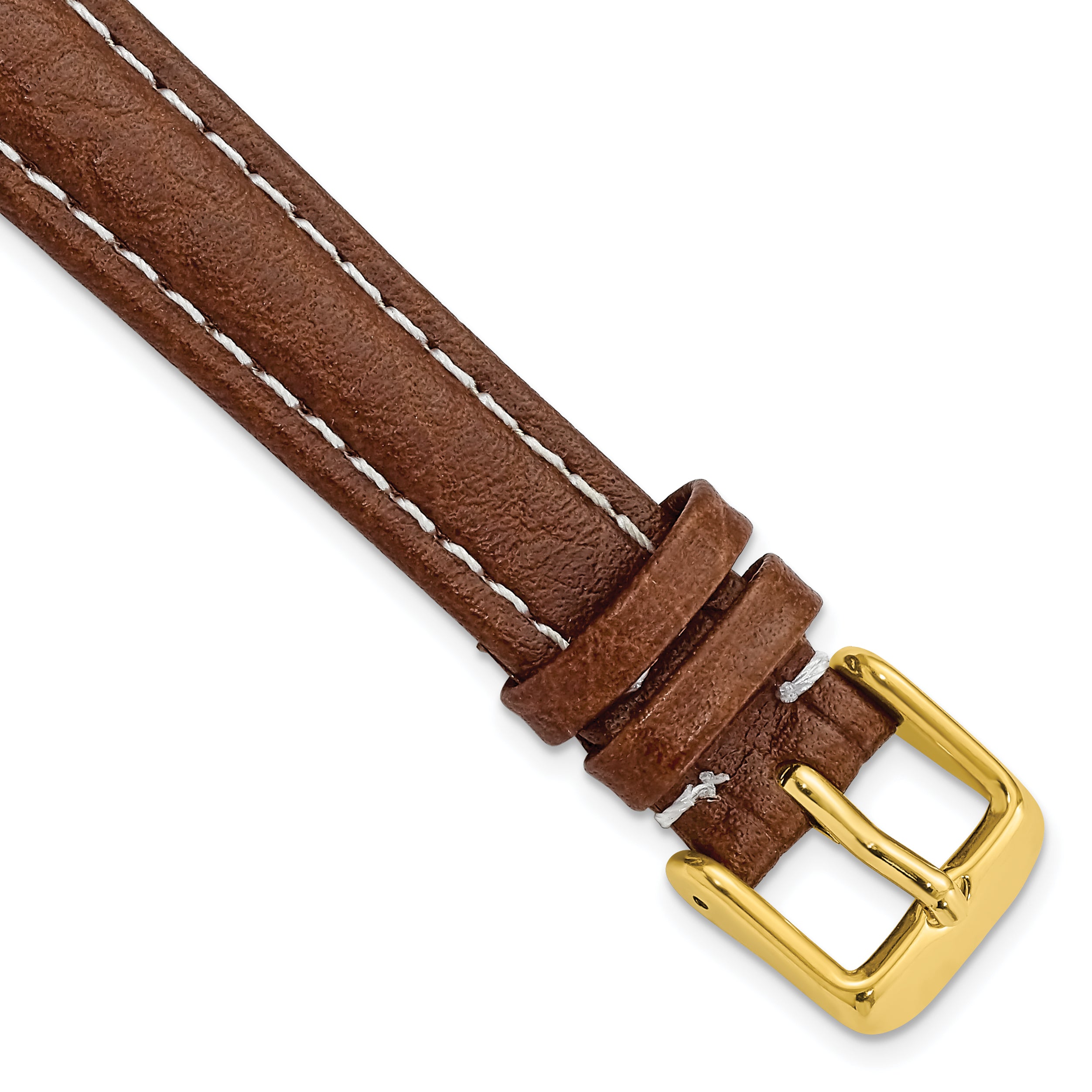 DeBeer 14mm Havana Sport Leather with White Stitching and Gold-tone Buckle 6.75 inch Watch Band