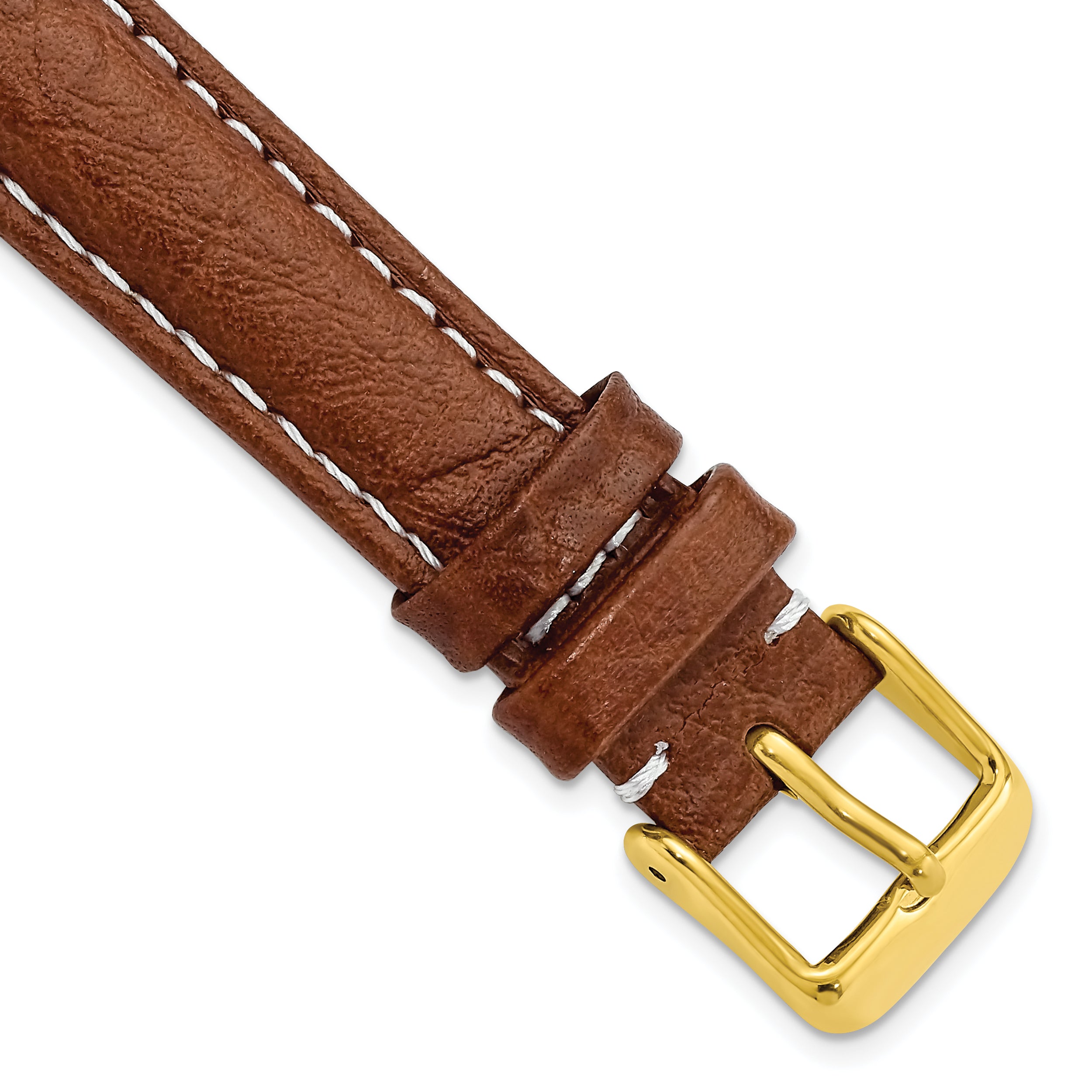 DeBeer 16mm Havana Sport Leather with White Stitching and Gold-tone Buckle 7.5 inch Watch Band