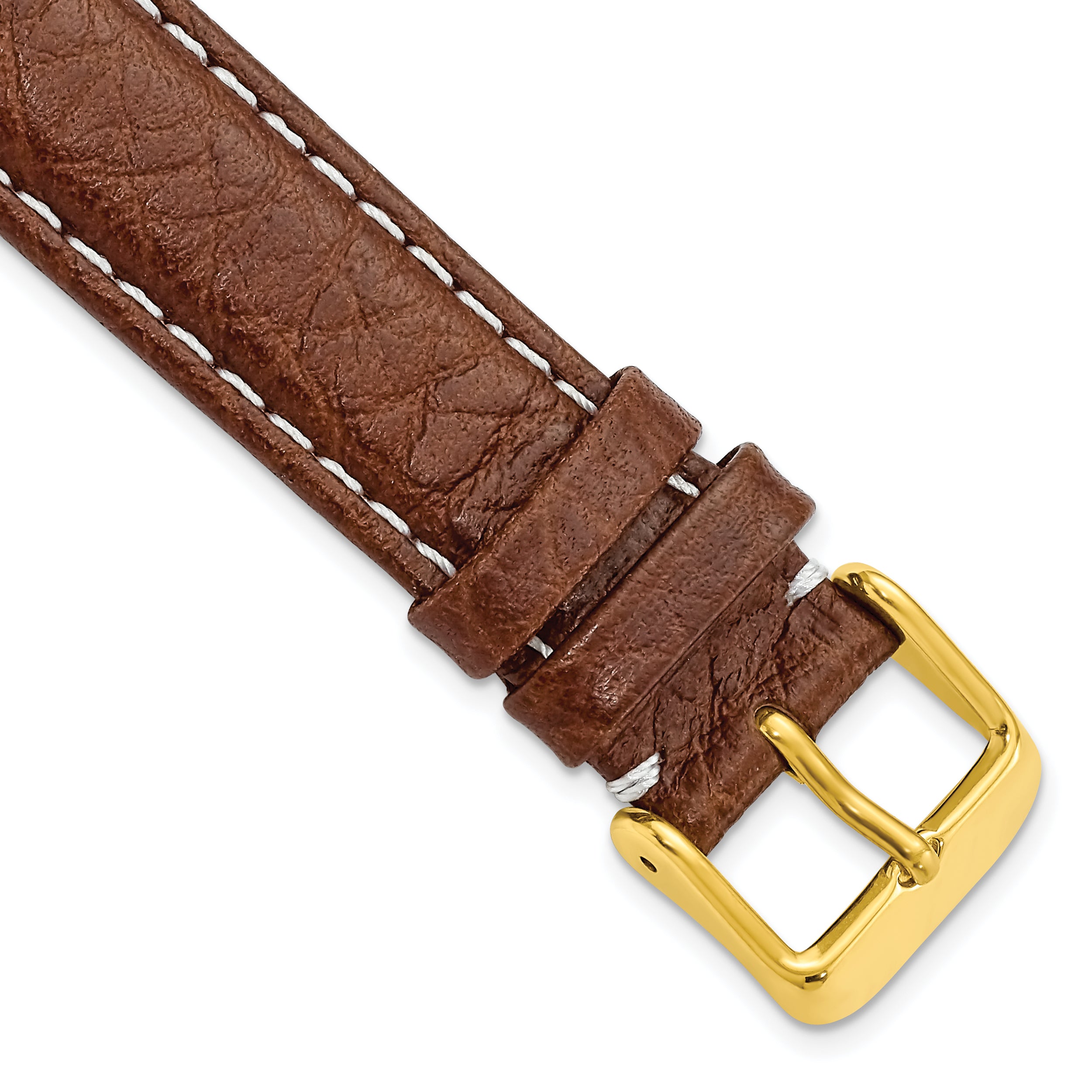 DeBeer 17mm Havana Sport Leather with White Stitching and Gold-tone Buckle 7.5 inch Watch Band