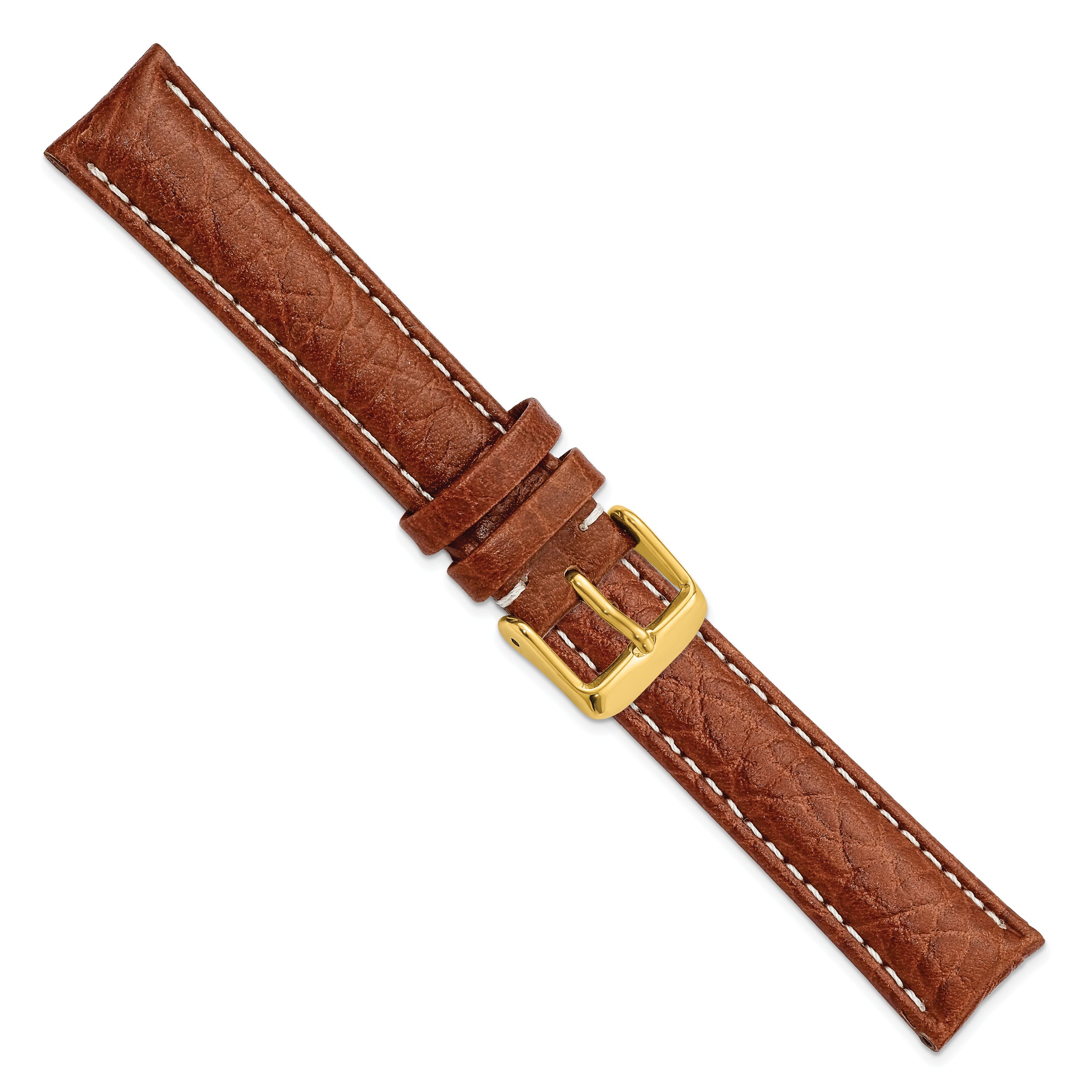 12mm Havana Sport Leather with White Stitching and Gold-tone Buckle 6.75 inch Watch Band - 12 / 6.75