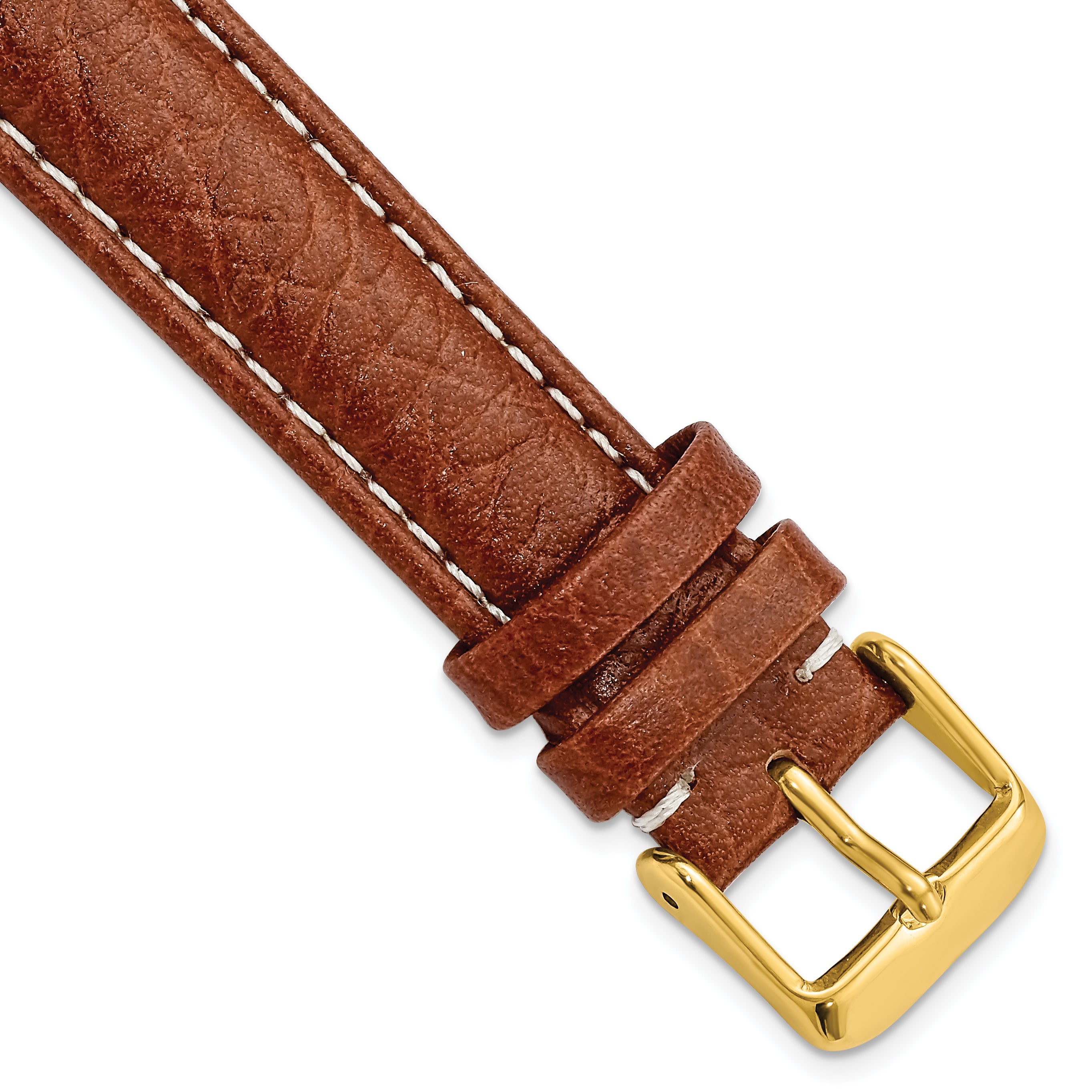 DeBeer 18mm Havana Sport Leather with White Stitching and Gold-tone Buckle 7.5 inch Watch Band