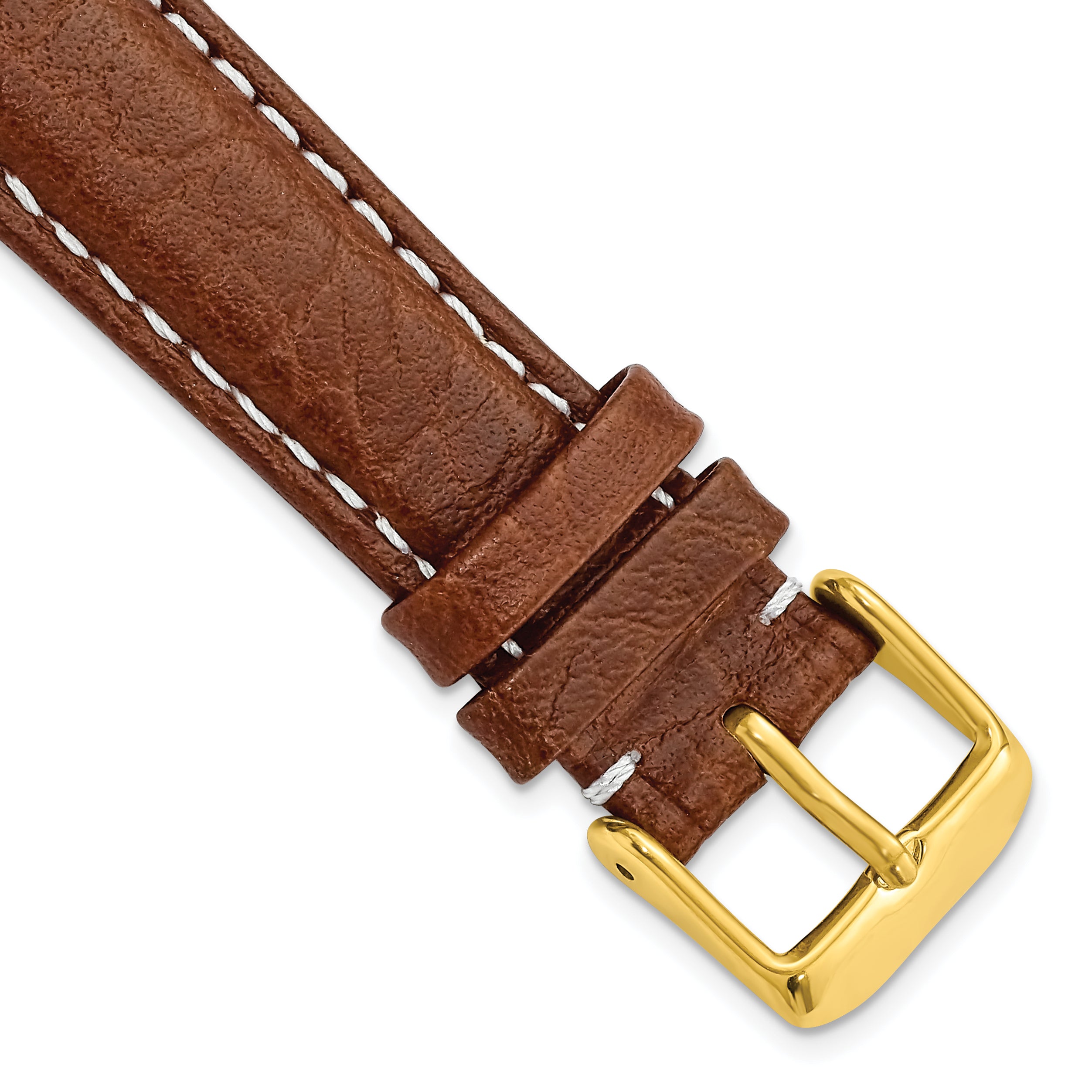 DeBeer 19mm Havana Sport Leather with White Stitching and Gold-tone Buckle 7.5 inch Watch Band