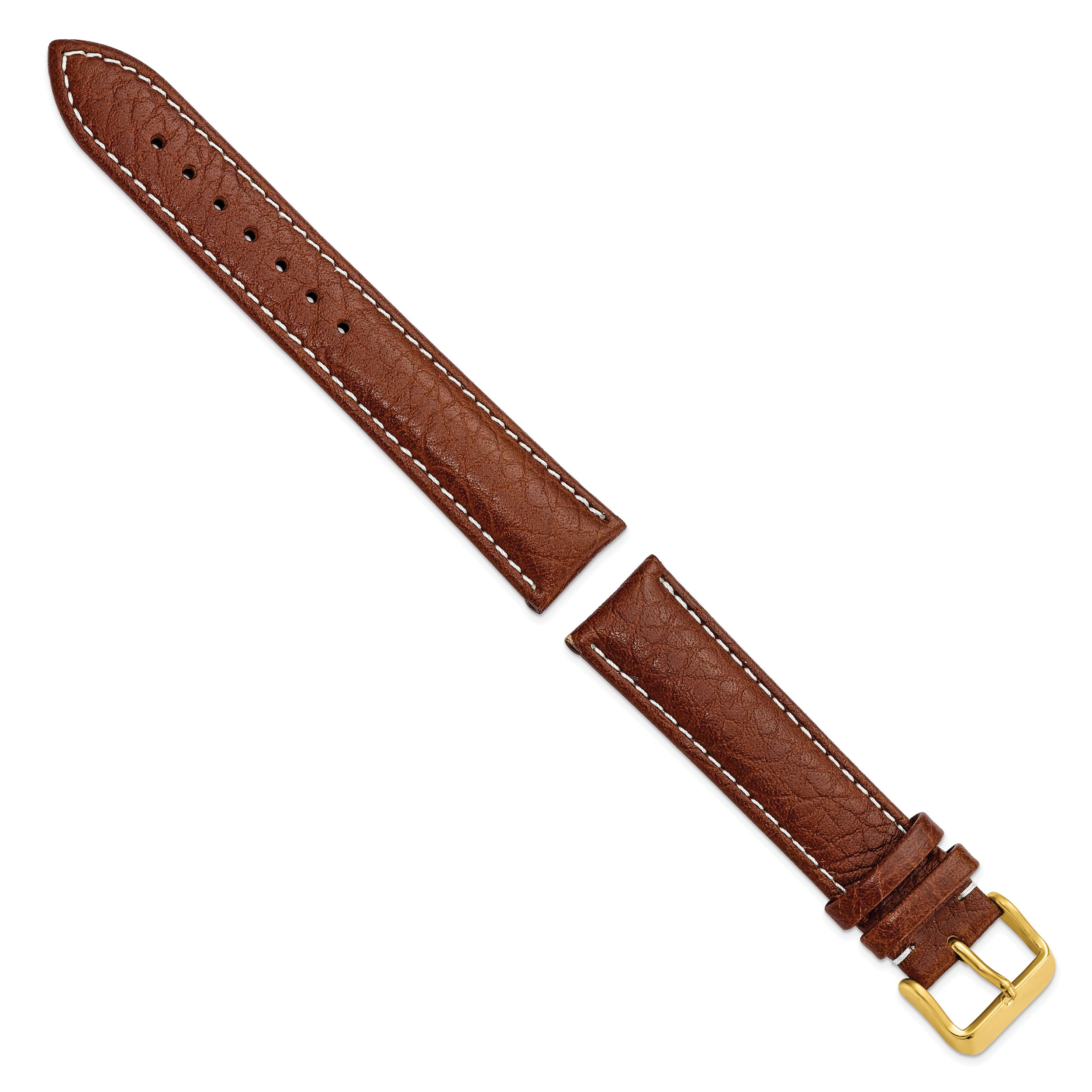 12mm Havana Sport Leather with White Stitching and Gold-tone Buckle 6.75 inch Watch Band - 12 / 6.75