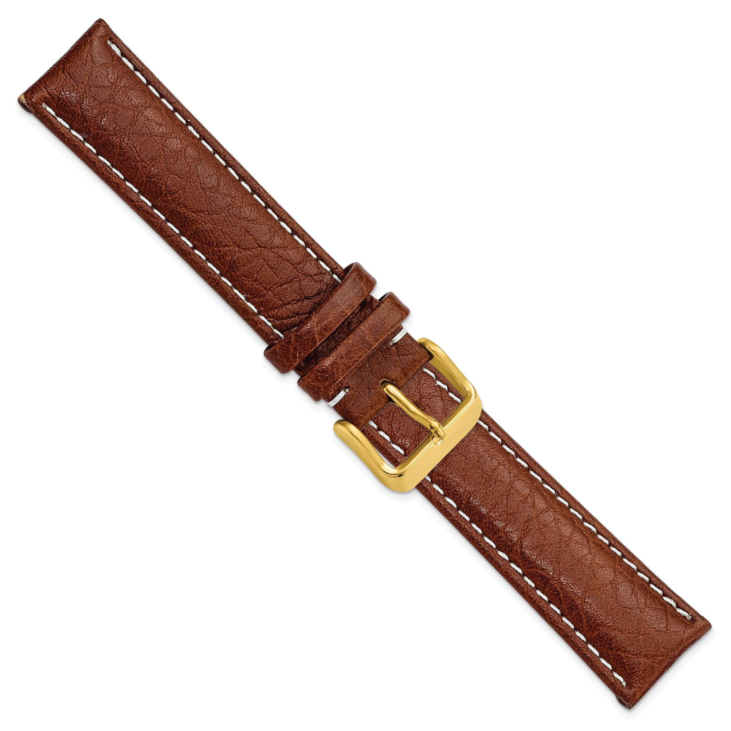 12mm Havana Sport Leather with White Stitching and Gold-tone Buckle 6.75 inch Watch Band - 12 / 6.75