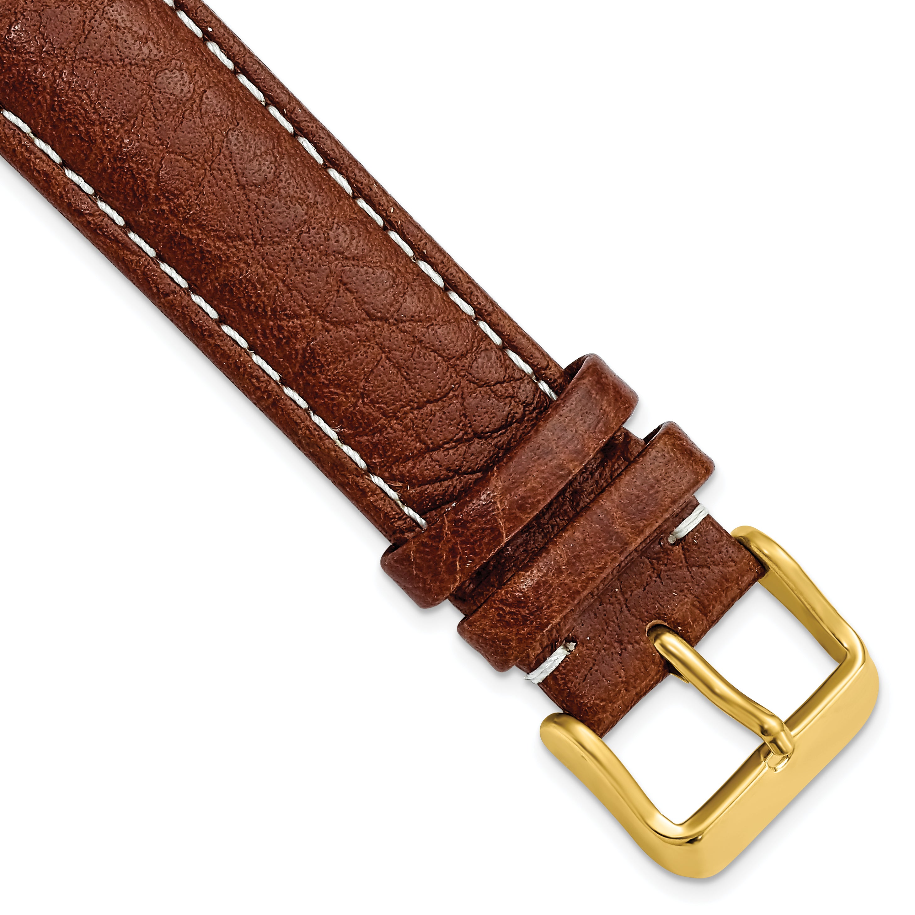 DeBeer 20mm Havana Sport Leather with White Stitching and Gold-tone Buckle 7.5 inch Watch Band