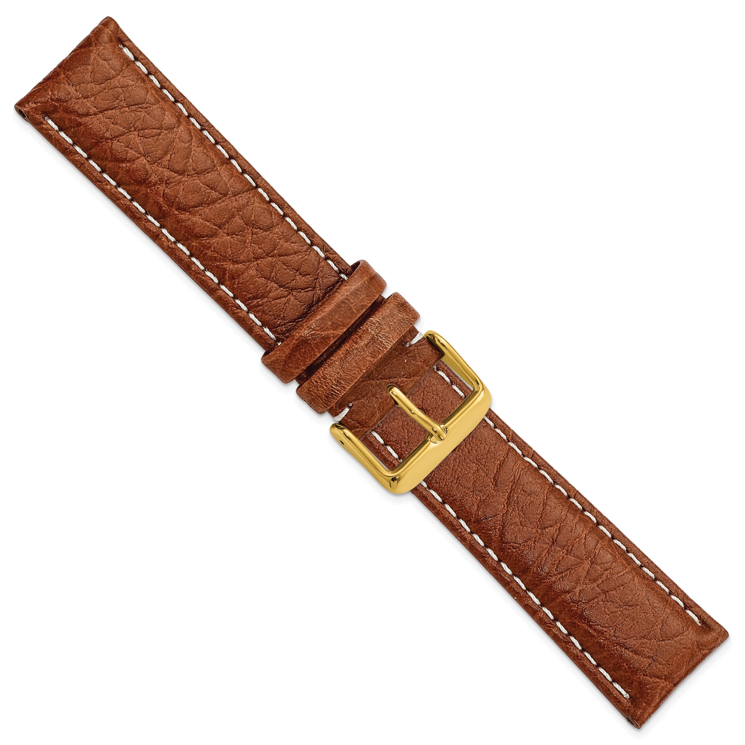 12mm Havana Sport Leather with White Stitching and Gold-tone Buckle 6.75 inch Watch Band - 12 / 6.75