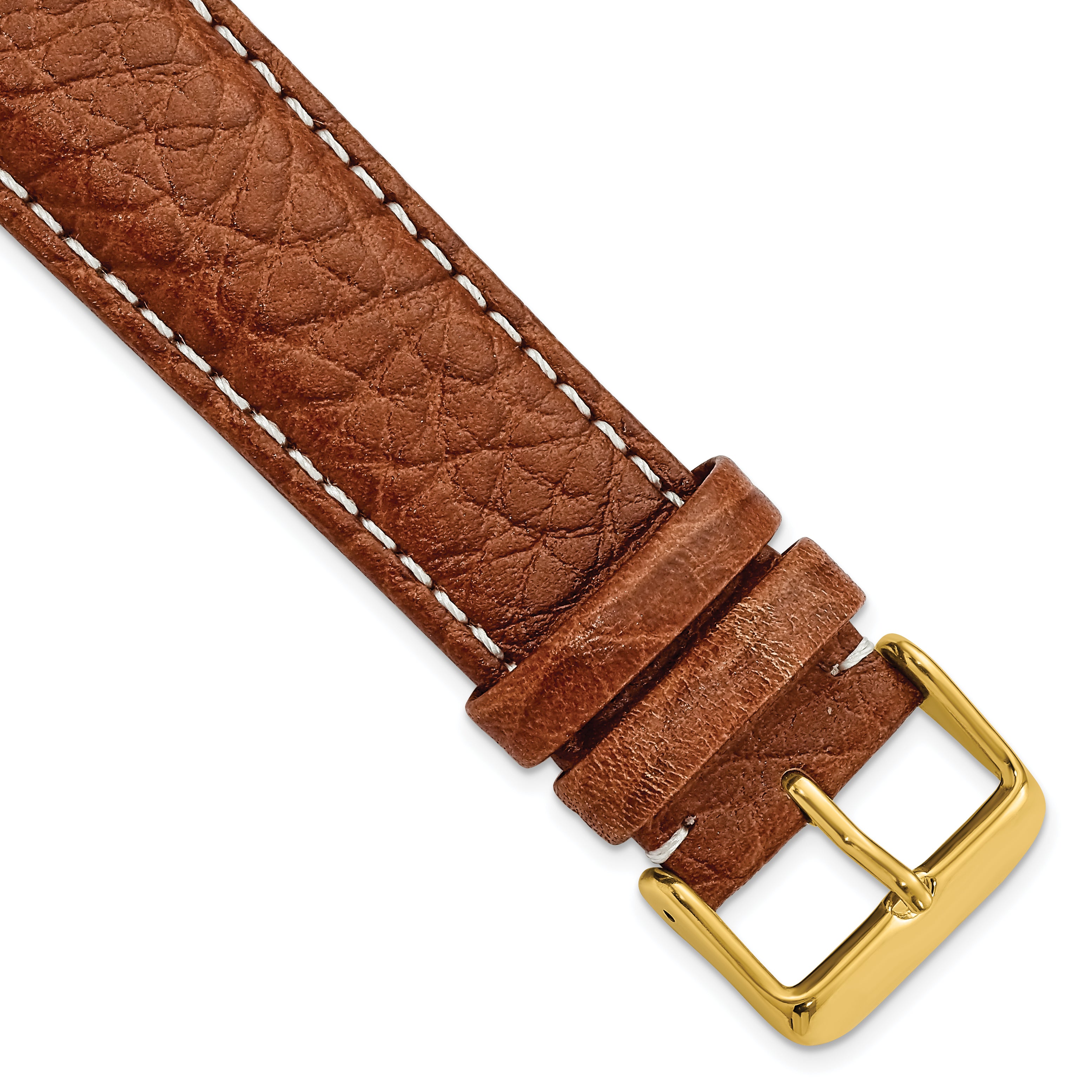 DeBeer 22mm Havana Sport Leather with White Stitching and Gold-tone Buckle 7.5 inch Watch Band