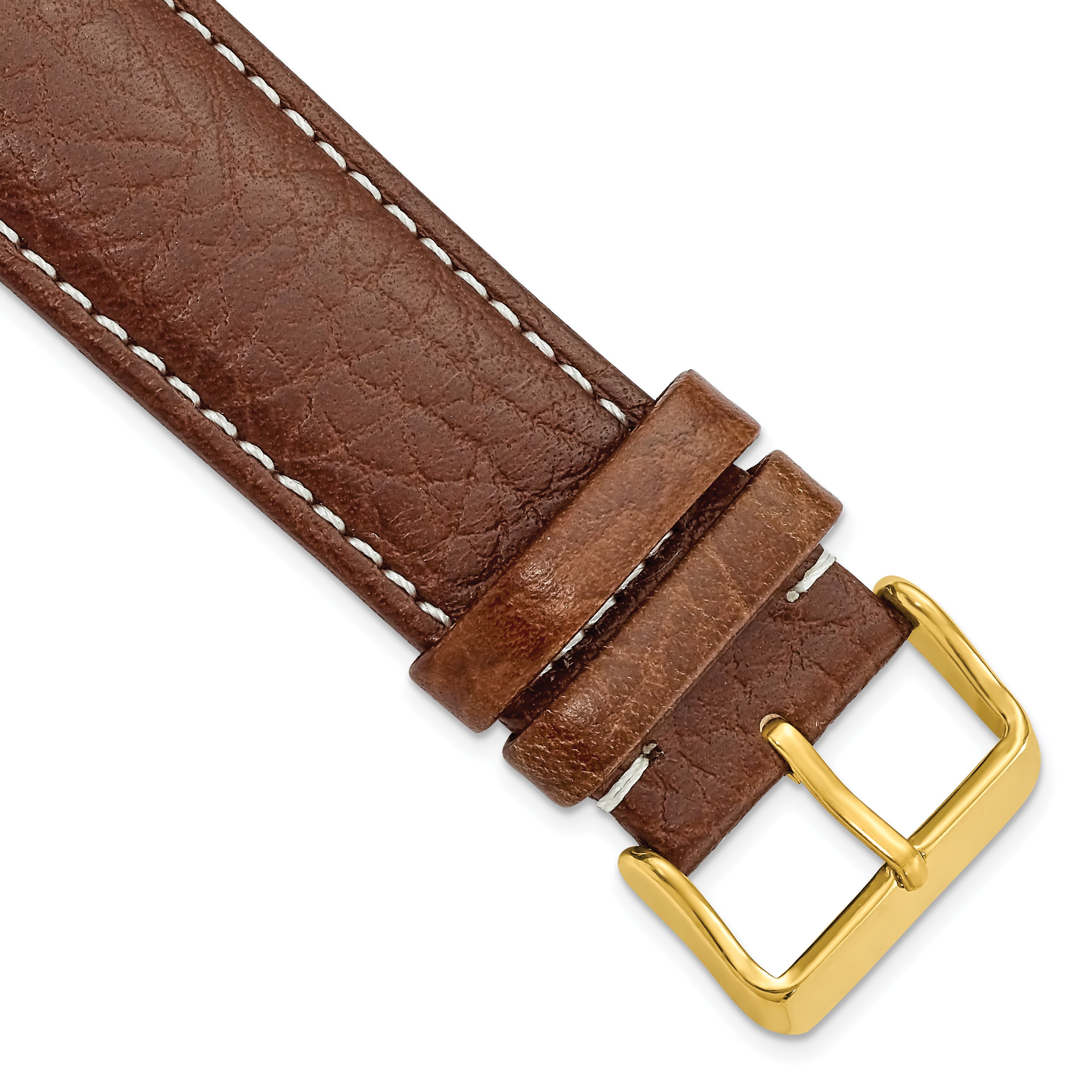 DeBeer 24mm Havana Sport Leather with White Stitching and Gold-tone Buckle 7.5 inch Watch Band