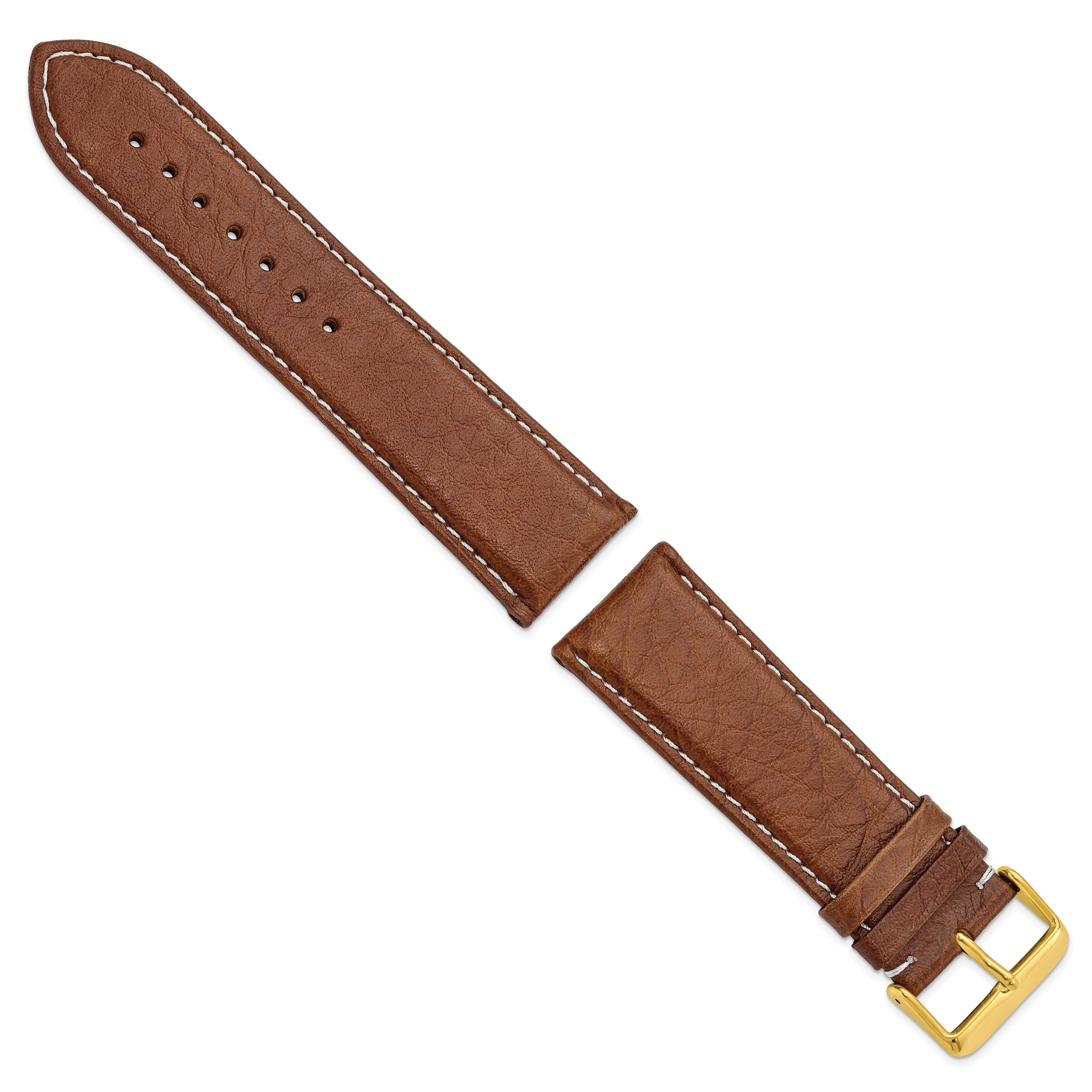 12mm Havana Sport Leather with White Stitching and Gold-tone Buckle 6.75 inch Watch Band - 12 / 6.75