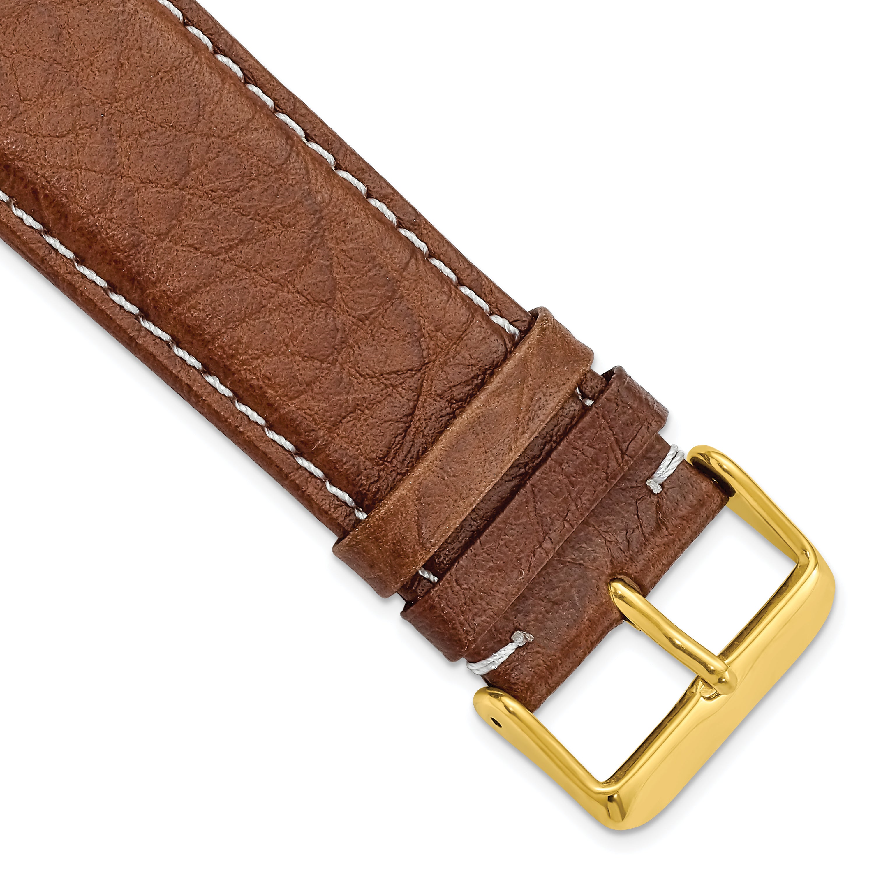 DeBeer 26mm Havana Sport Leather with White Stitching and Gold-tone Buckle 7.5 inch Watch Band