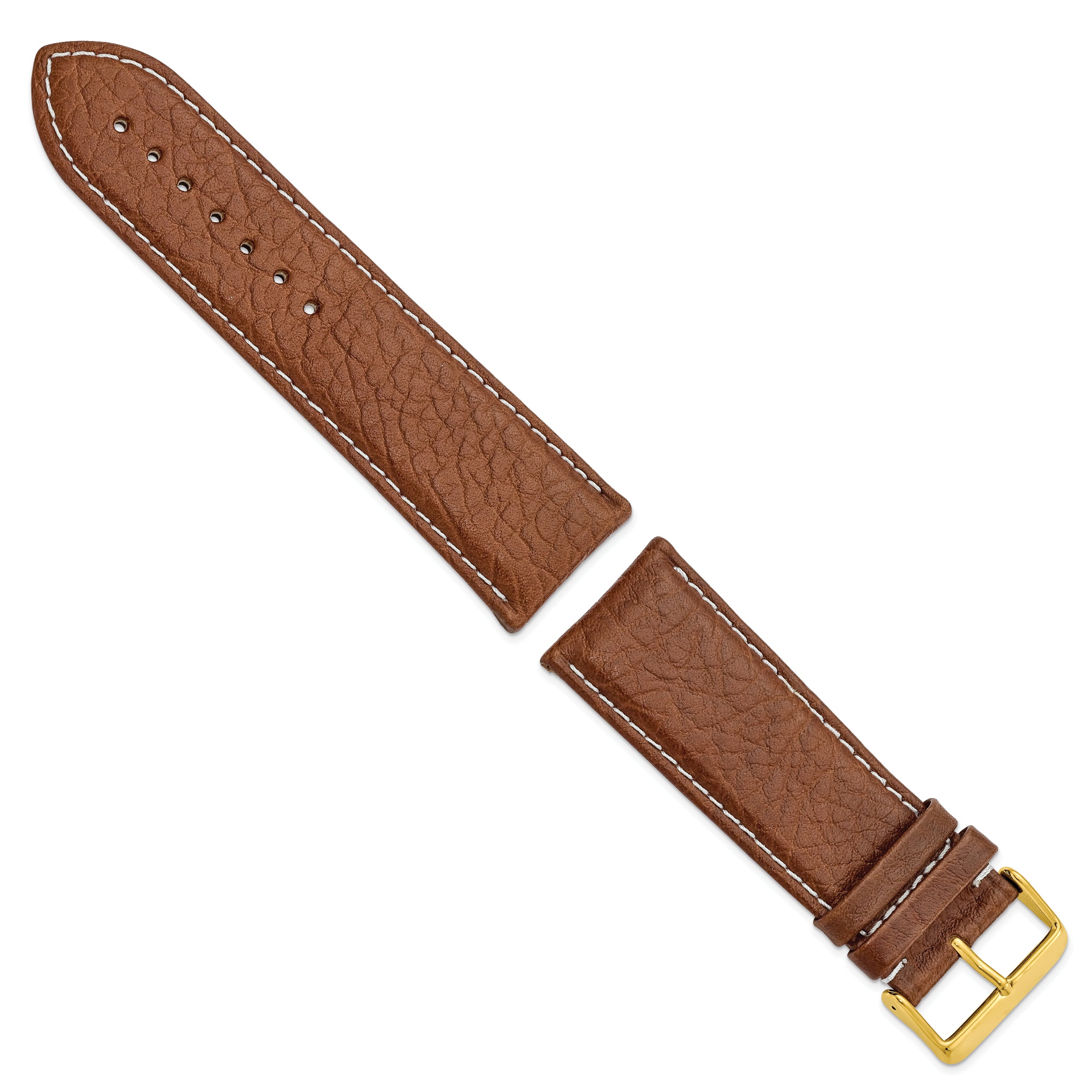 12mm Havana Sport Leather with White Stitching and Gold-tone Buckle 6.75 inch Watch Band - 12 / 6.75
