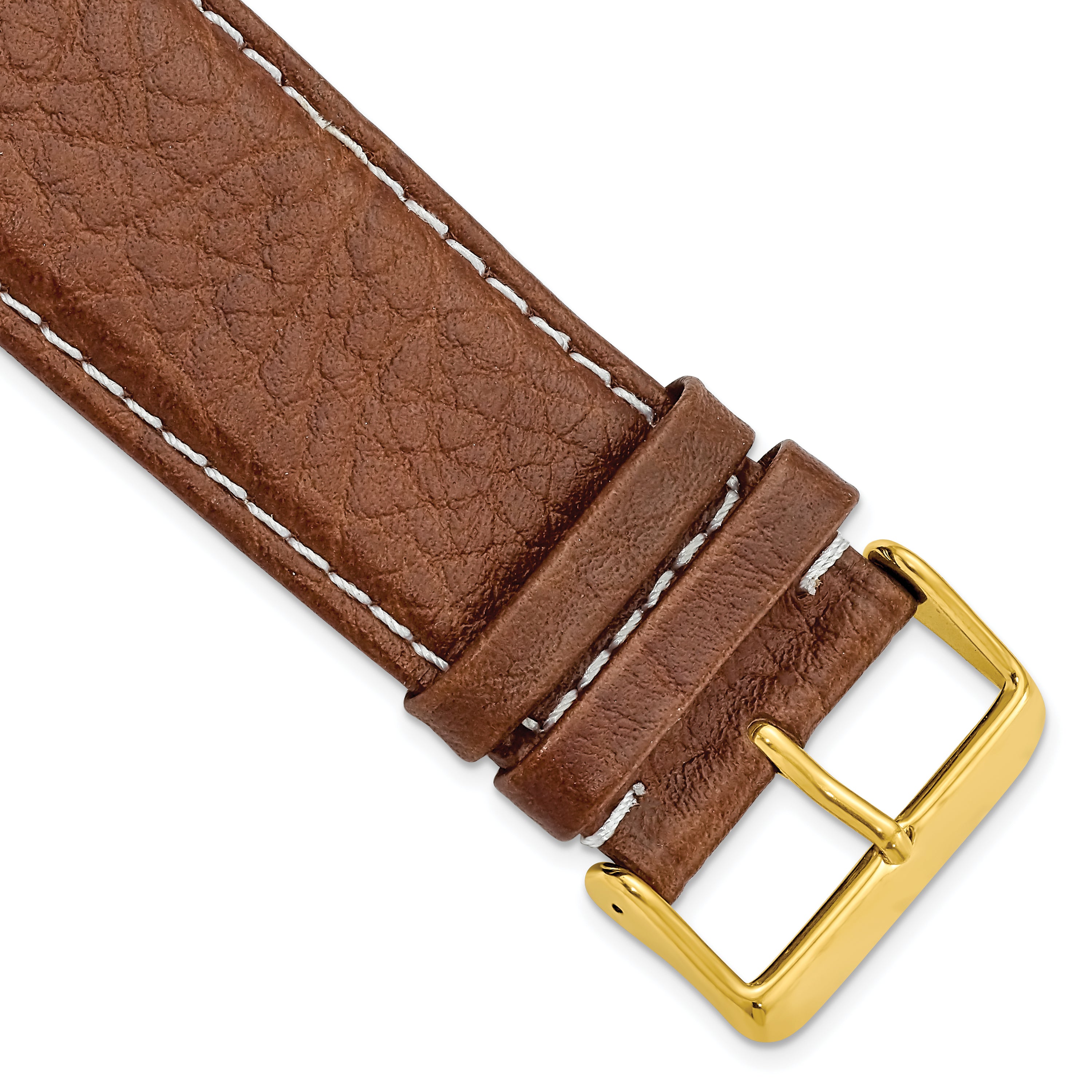 DeBeer 28mm Havana Sport Leather with White Stitching and Gold-tone Buckle 7.5 inch Watch Band
