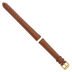16mm Long Havana Sport Leather with White Stitching and Gold-tone Buckle 8.5 inch Watch Band - 16 / 8.5