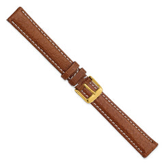 16mm Long Havana Sport Leather with White Stitching and Gold-tone Buckle 8.5 inch Watch Band - 16 / 8.5