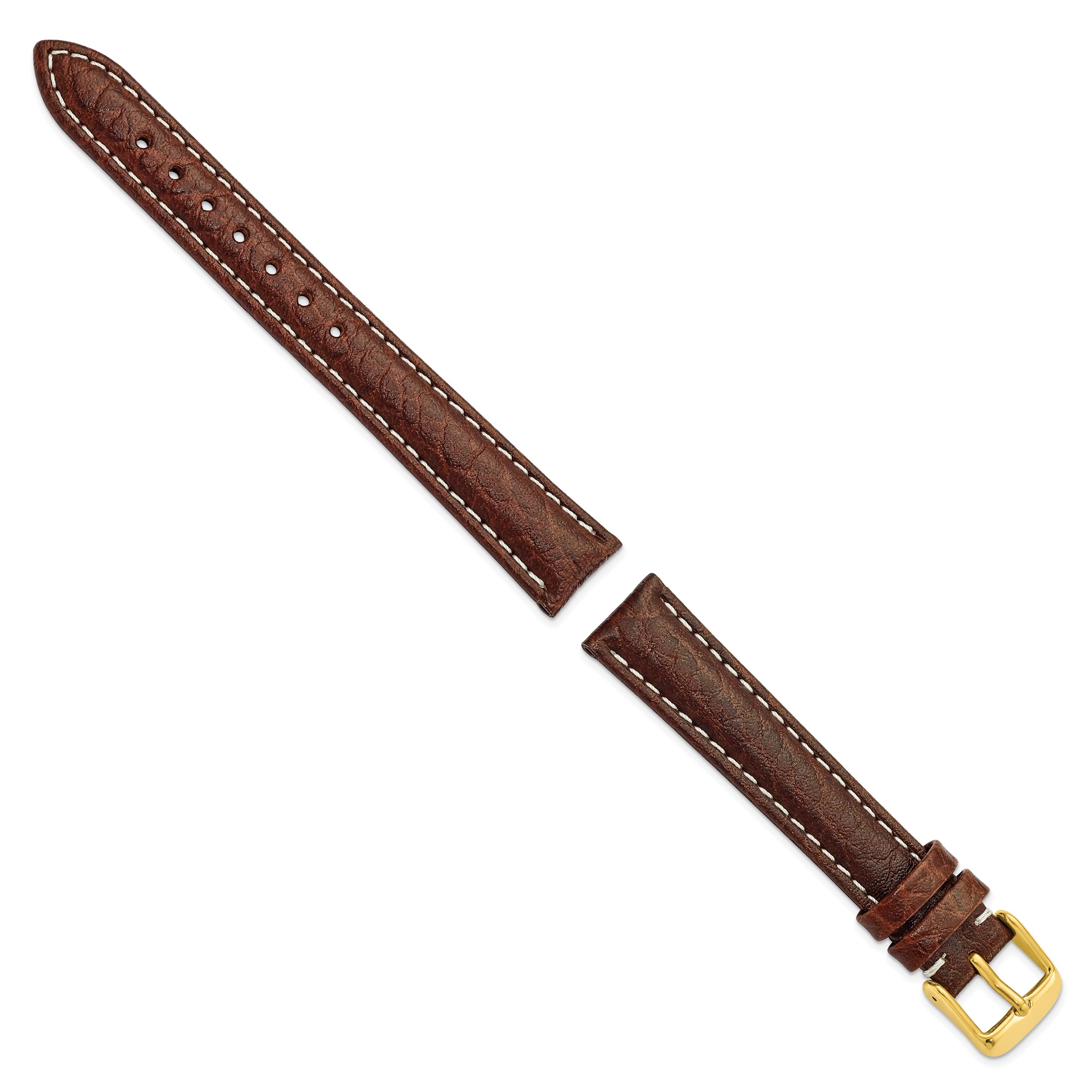 12mm Dark Brown Sport Leather with White Stitching and Gold-tone Buckle 6.75 inch Watch Band