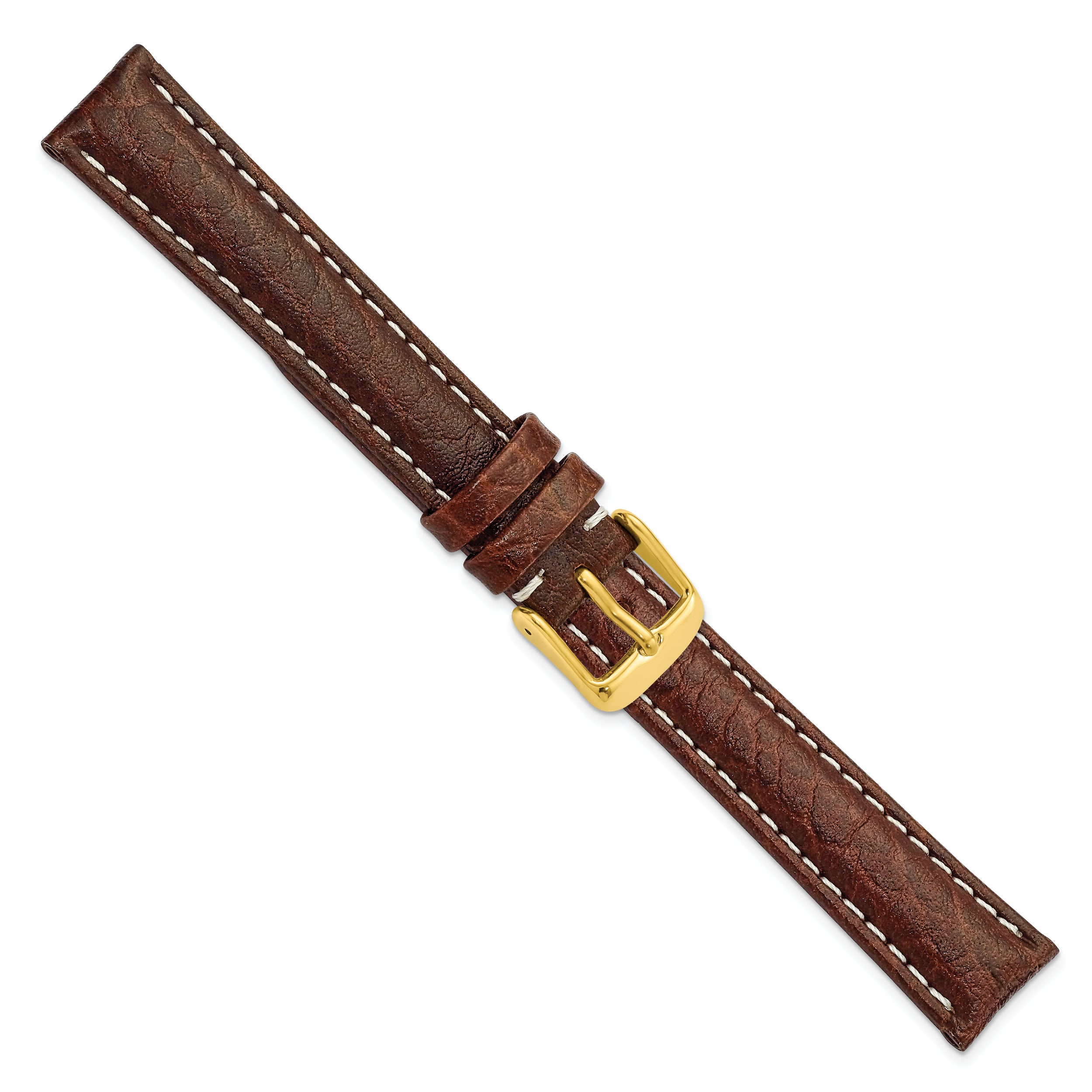 12mm Dark Brown Sport Leather with White Stitching and Gold-tone Buckle 6.75 inch Watch Band