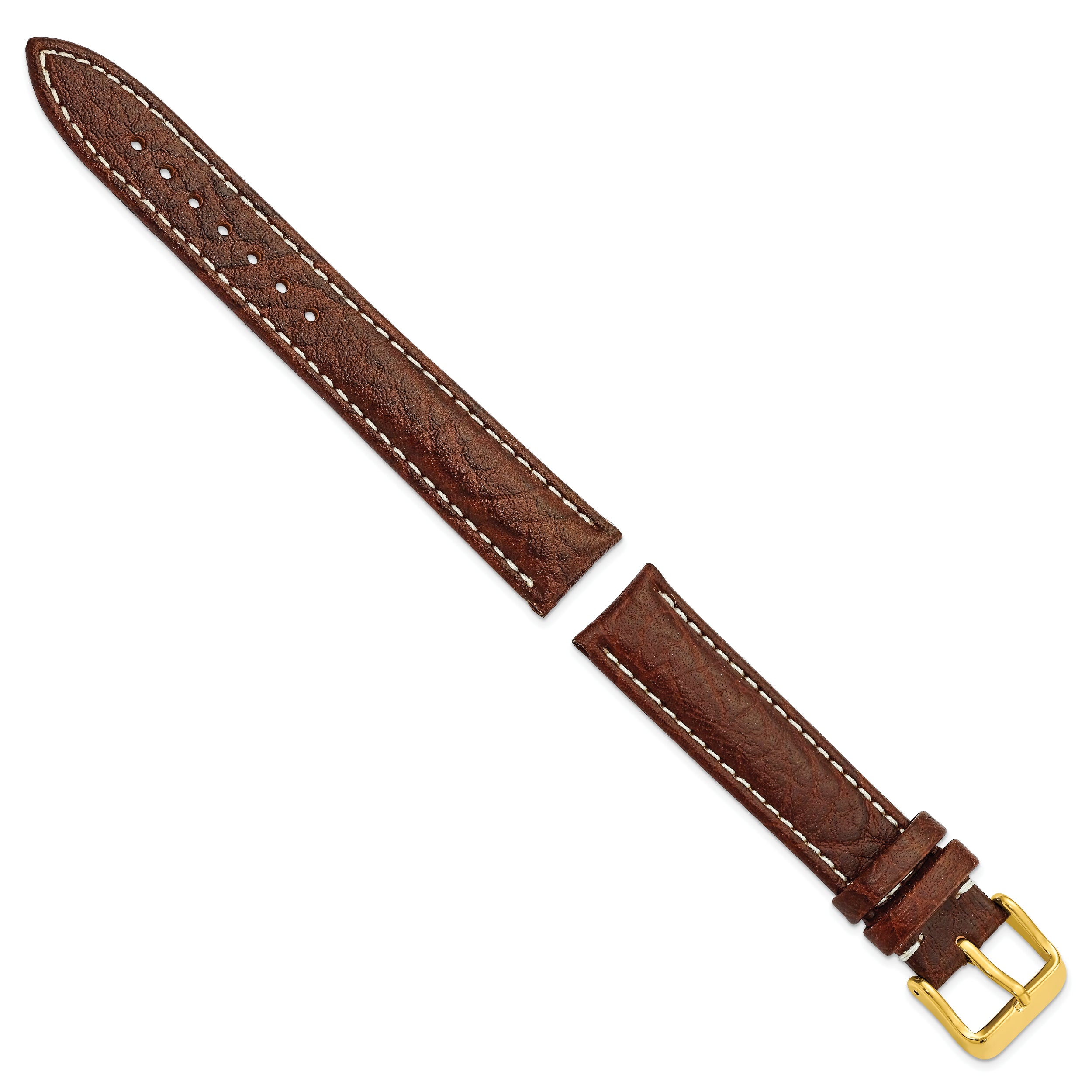 12mm Dark Brown Sport Leather with White Stitching and Gold-tone Buckle 6.75 inch Watch Band