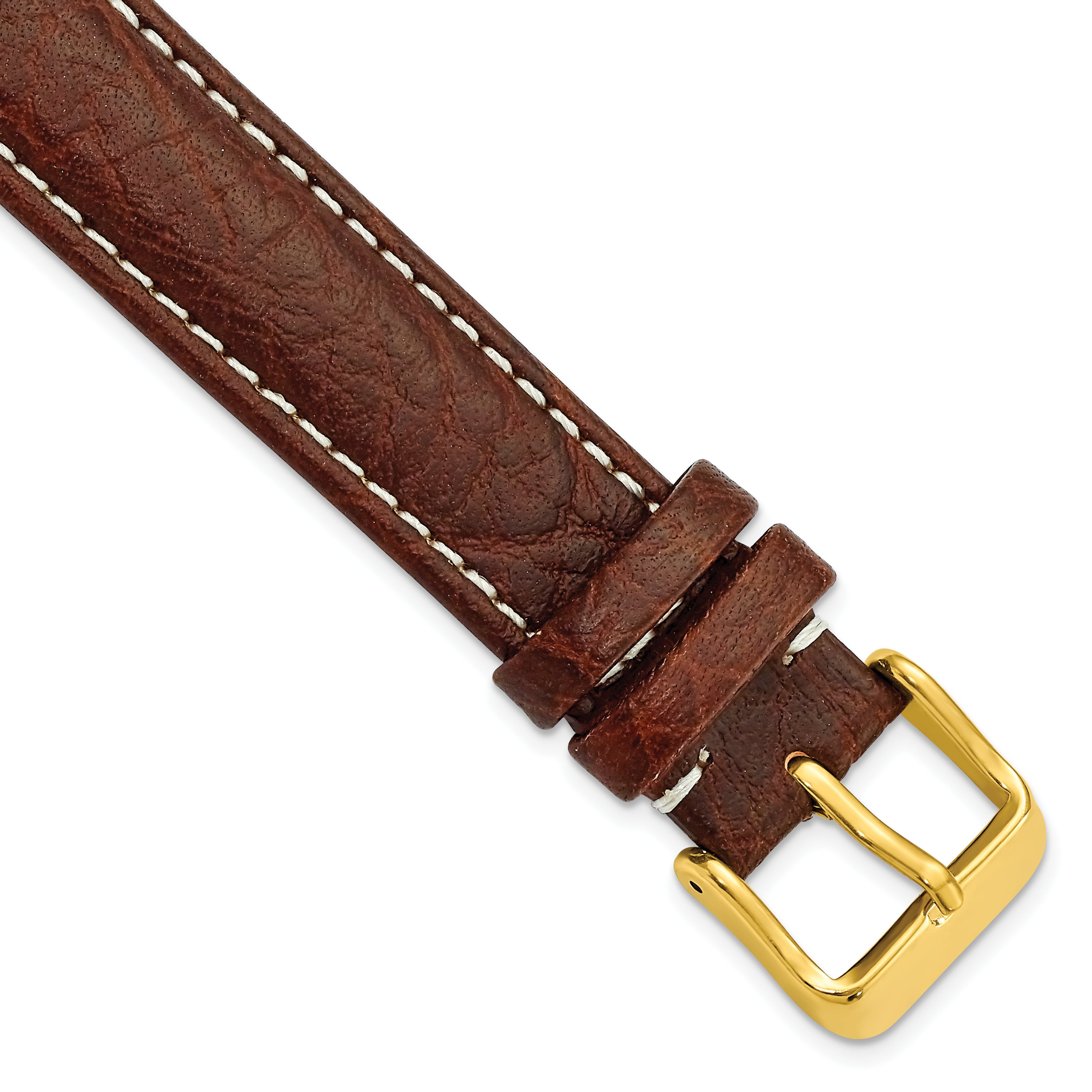 DeBeer 17mm Dark Brown Sport Leather with White Stitching and Gold-tone Buckle 7.5 inch Watch Band