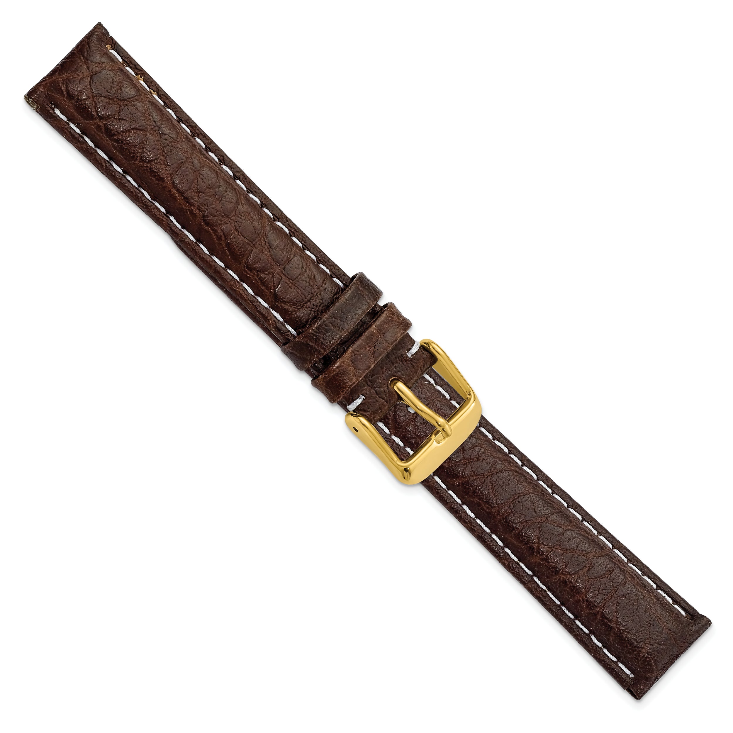 12mm Dark Brown Sport Leather with White Stitching and Gold-tone Buckle 6.75 inch Watch Band