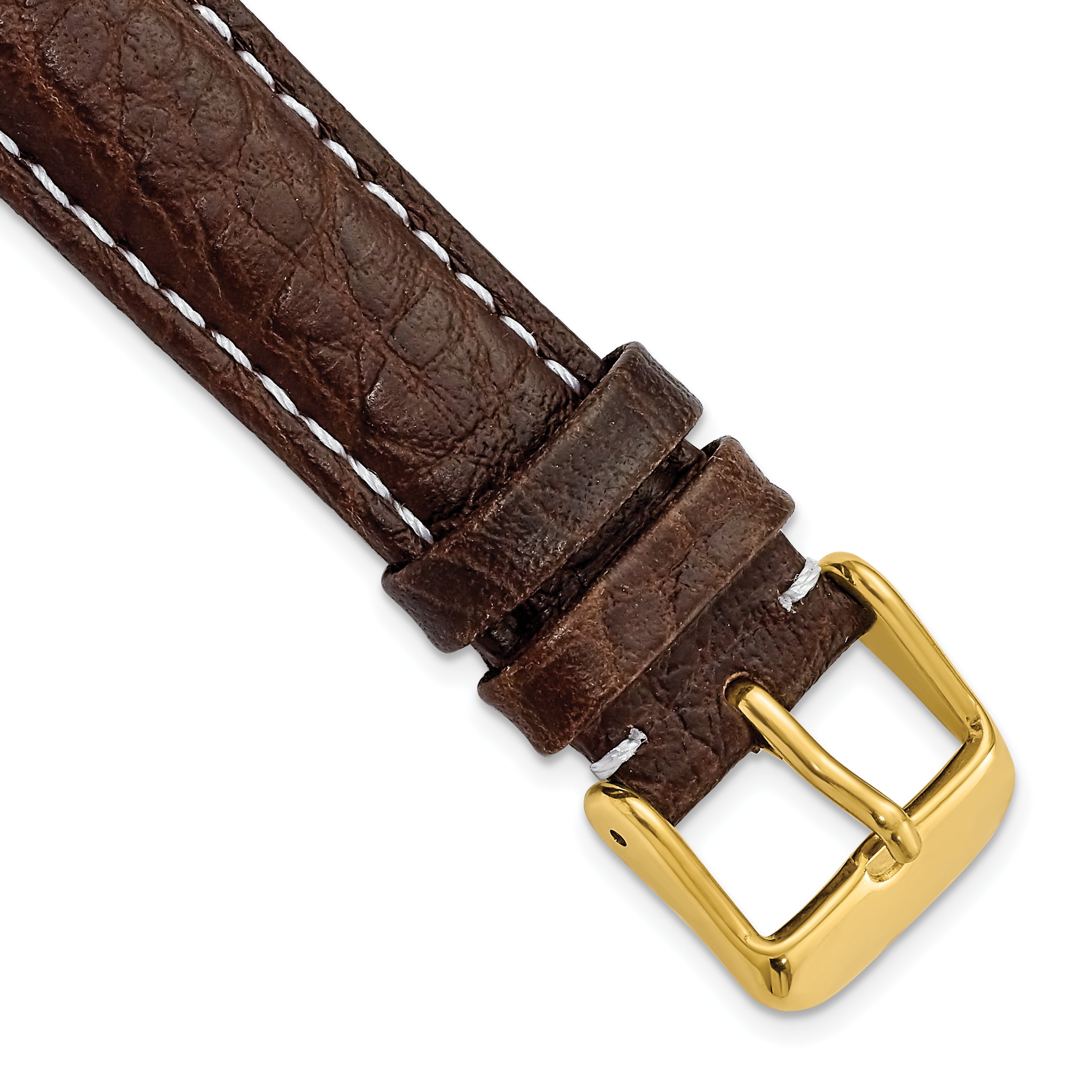 DeBeer 18mm Dark Brown Sport Leather with White Stitching and Gold-tone Buckle 7.5 inch Watch Band