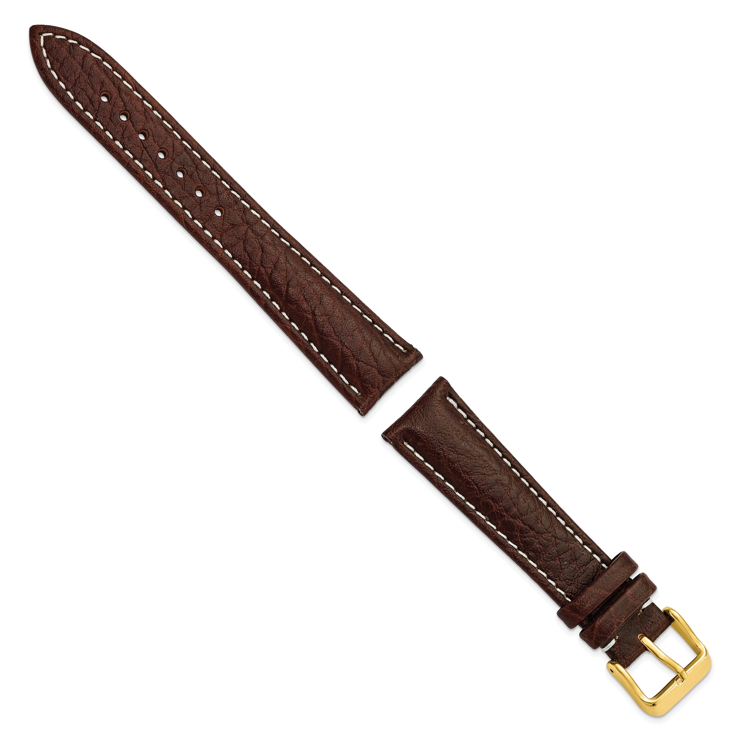 12mm Dark Brown Sport Leather with White Stitching and Gold-tone Buckle 6.75 inch Watch Band