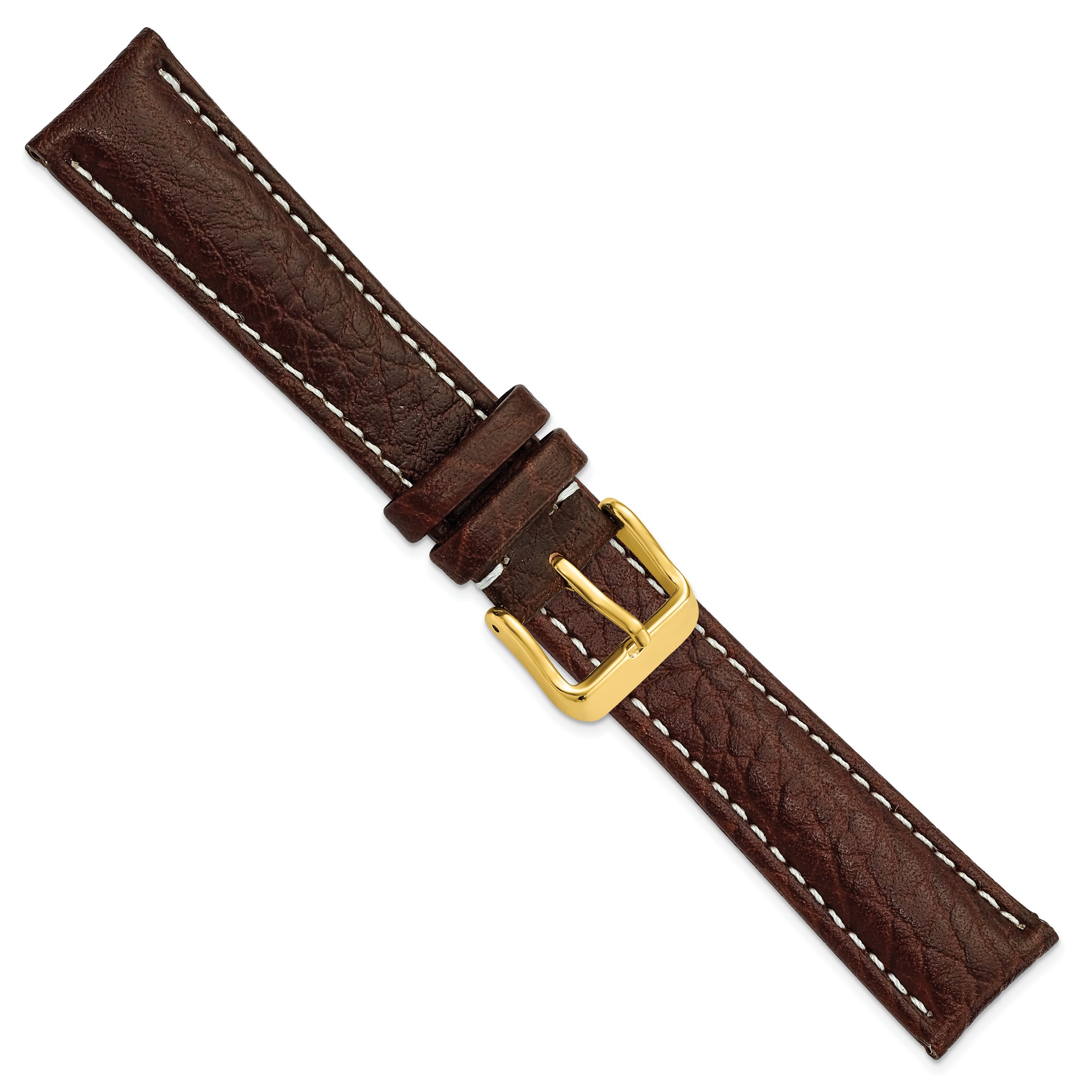 12mm Dark Brown Sport Leather with White Stitching and Gold-tone Buckle 6.75 inch Watch Band
