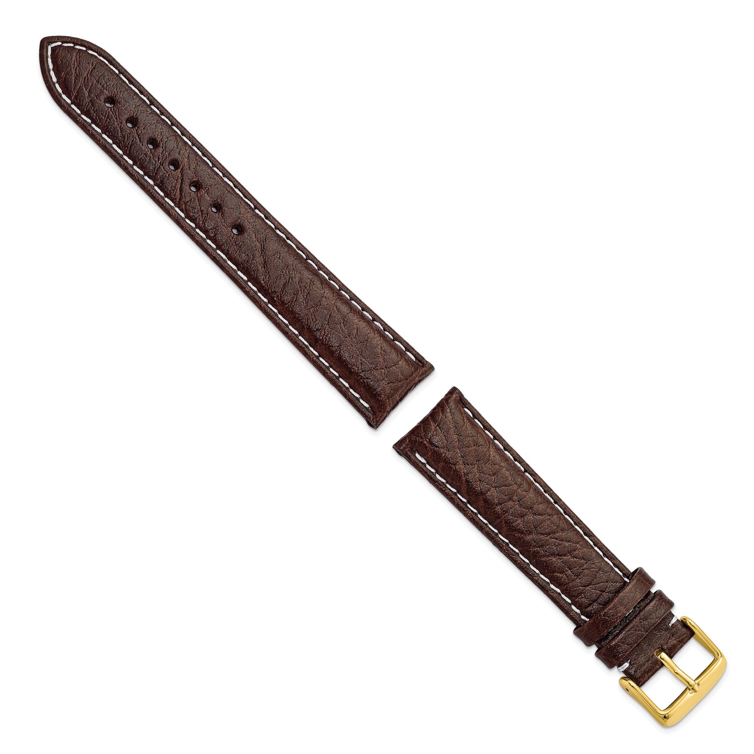 12mm Dark Brown Sport Leather with White Stitching and Gold-tone Buckle 6.75 inch Watch Band