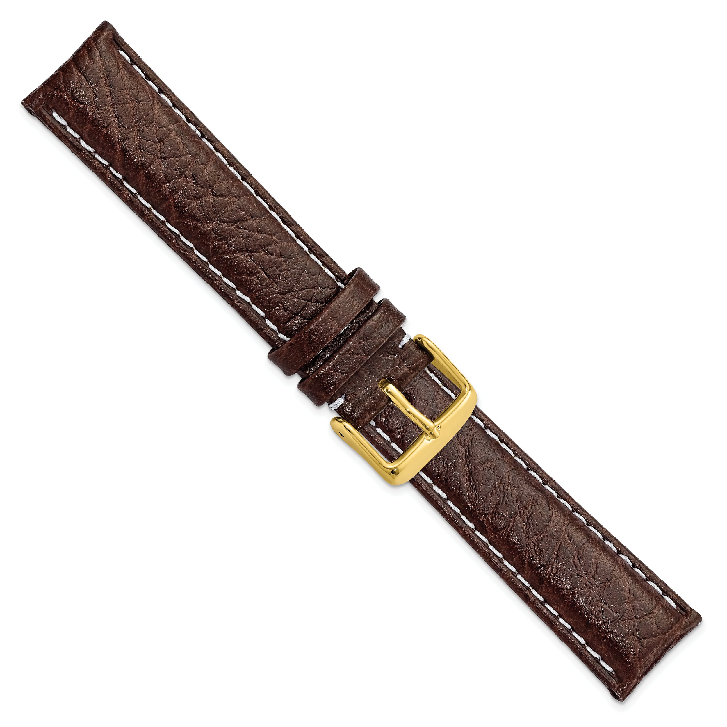 12mm Dark Brown Sport Leather with White Stitching and Gold-tone Buckle 6.75 inch Watch Band