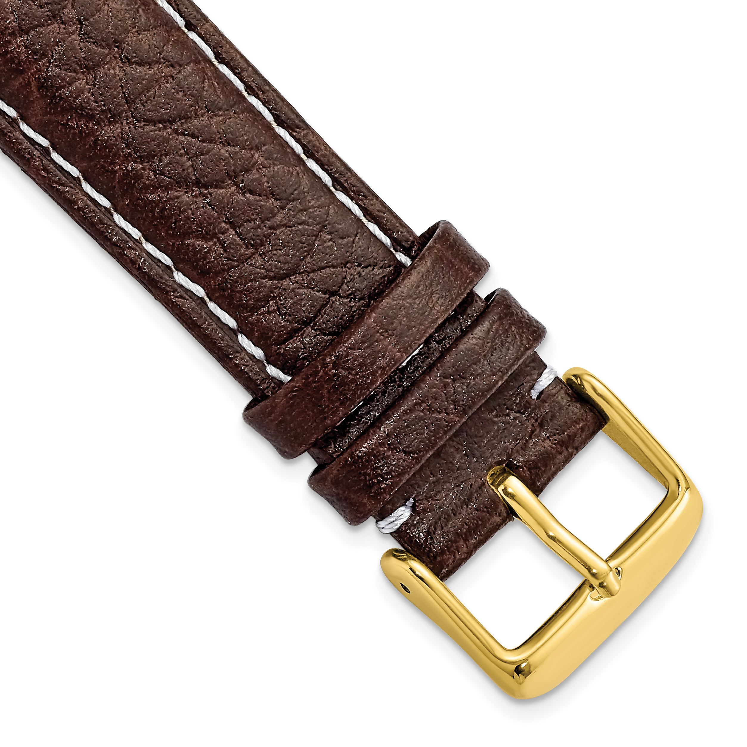 DeBeer 20mm Dark Brown Sport Leather with White Stitching and Gold-tone Buckle 7.5 inch Watch Band