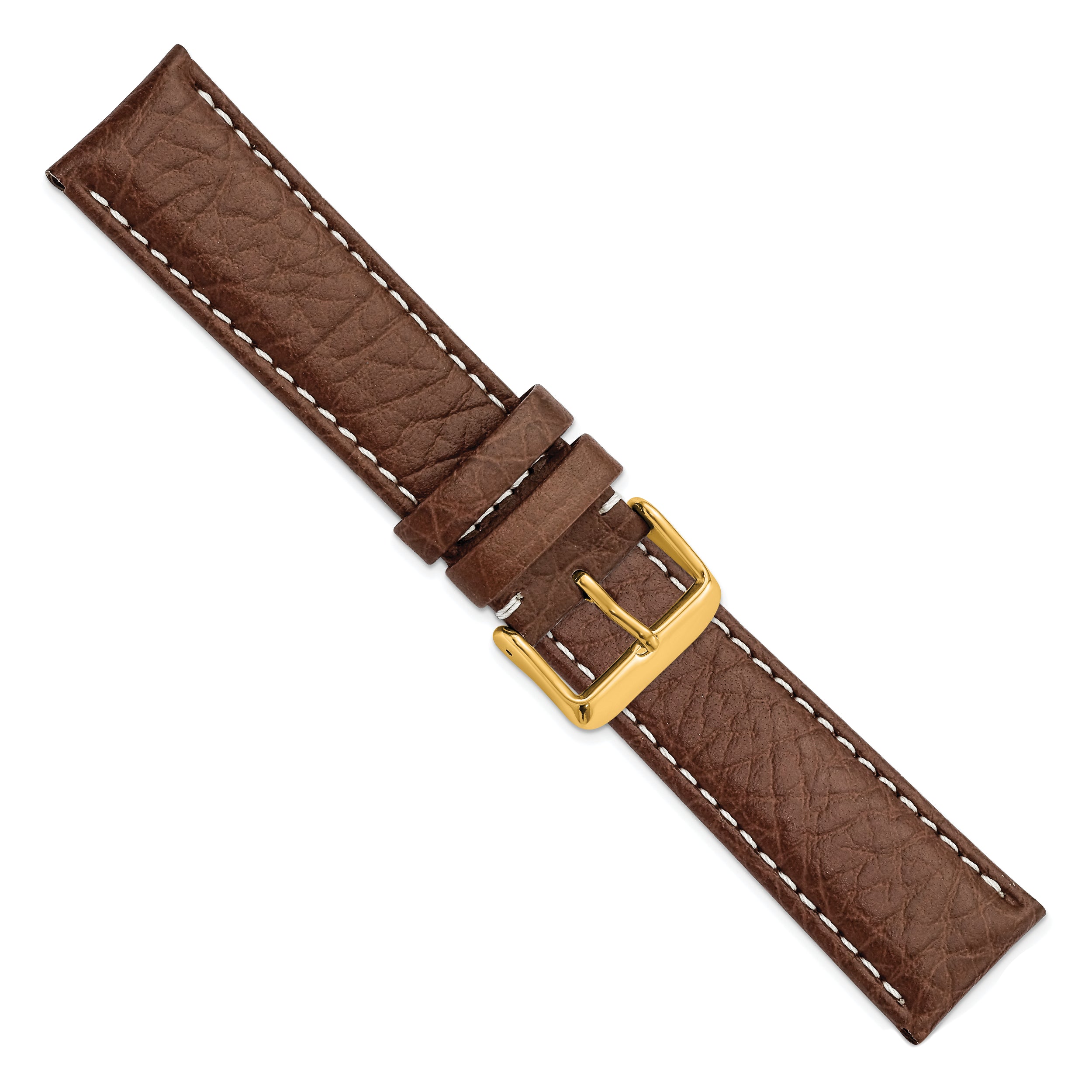 12mm Dark Brown Sport Leather with White Stitching and Gold-tone Buckle 6.75 inch Watch Band
