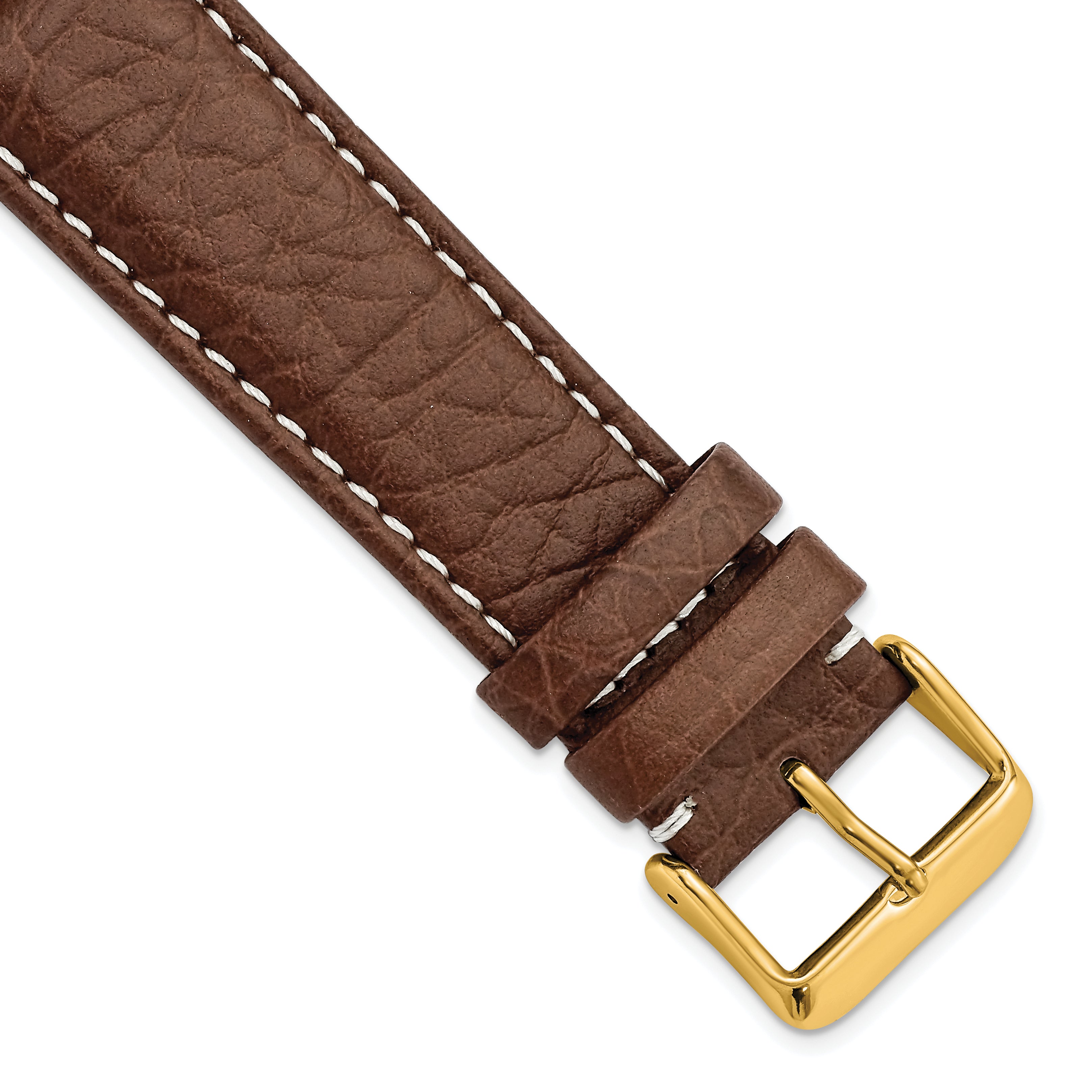 DeBeer 22mm Dark Brown Sport Leather with White Stitching and Gold-tone Buckle 7.5 inch Watch Band