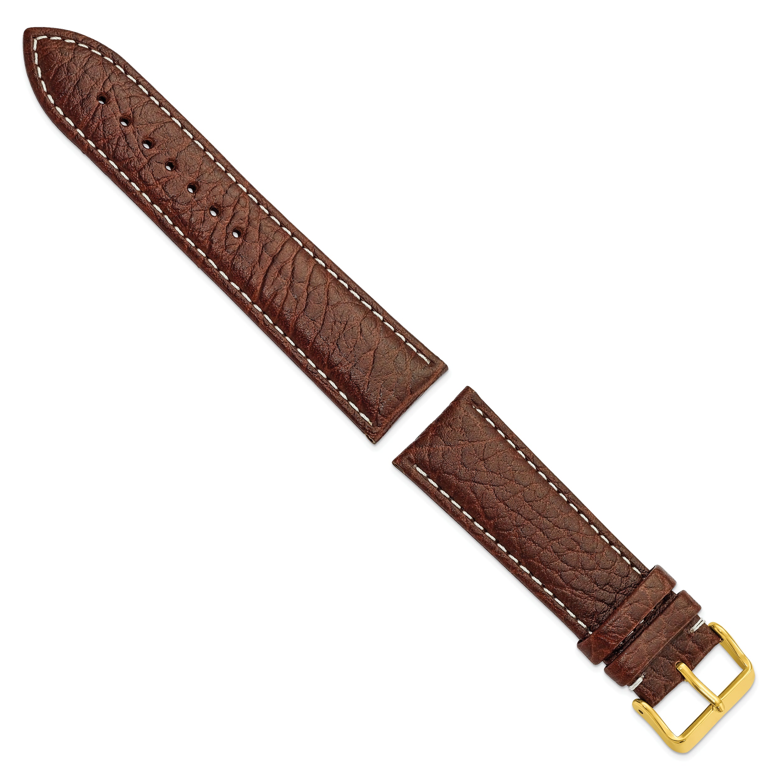 12mm Dark Brown Sport Leather with White Stitching and Gold-tone Buckle 6.75 inch Watch Band