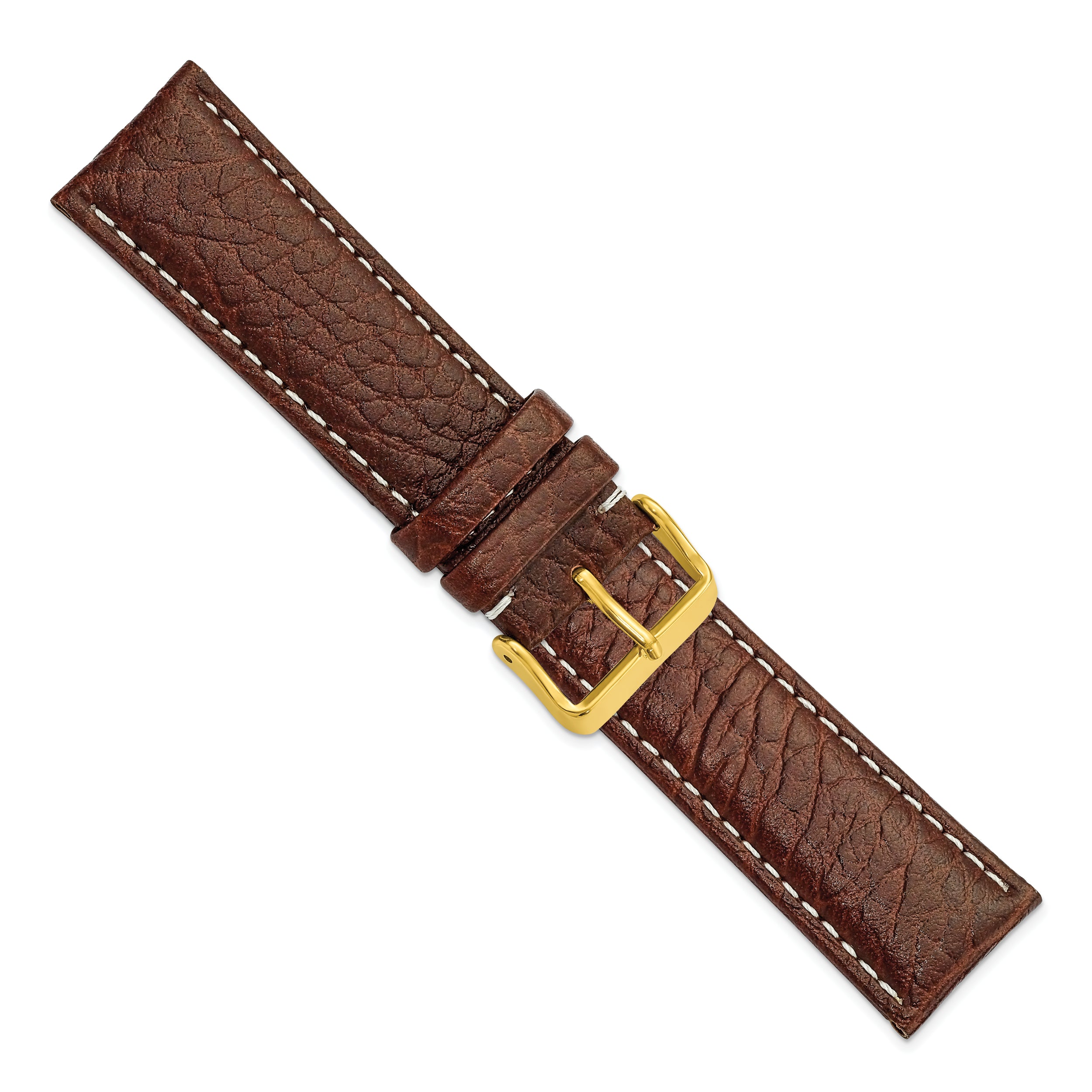 12mm Dark Brown Sport Leather with White Stitching and Gold-tone Buckle 6.75 inch Watch Band