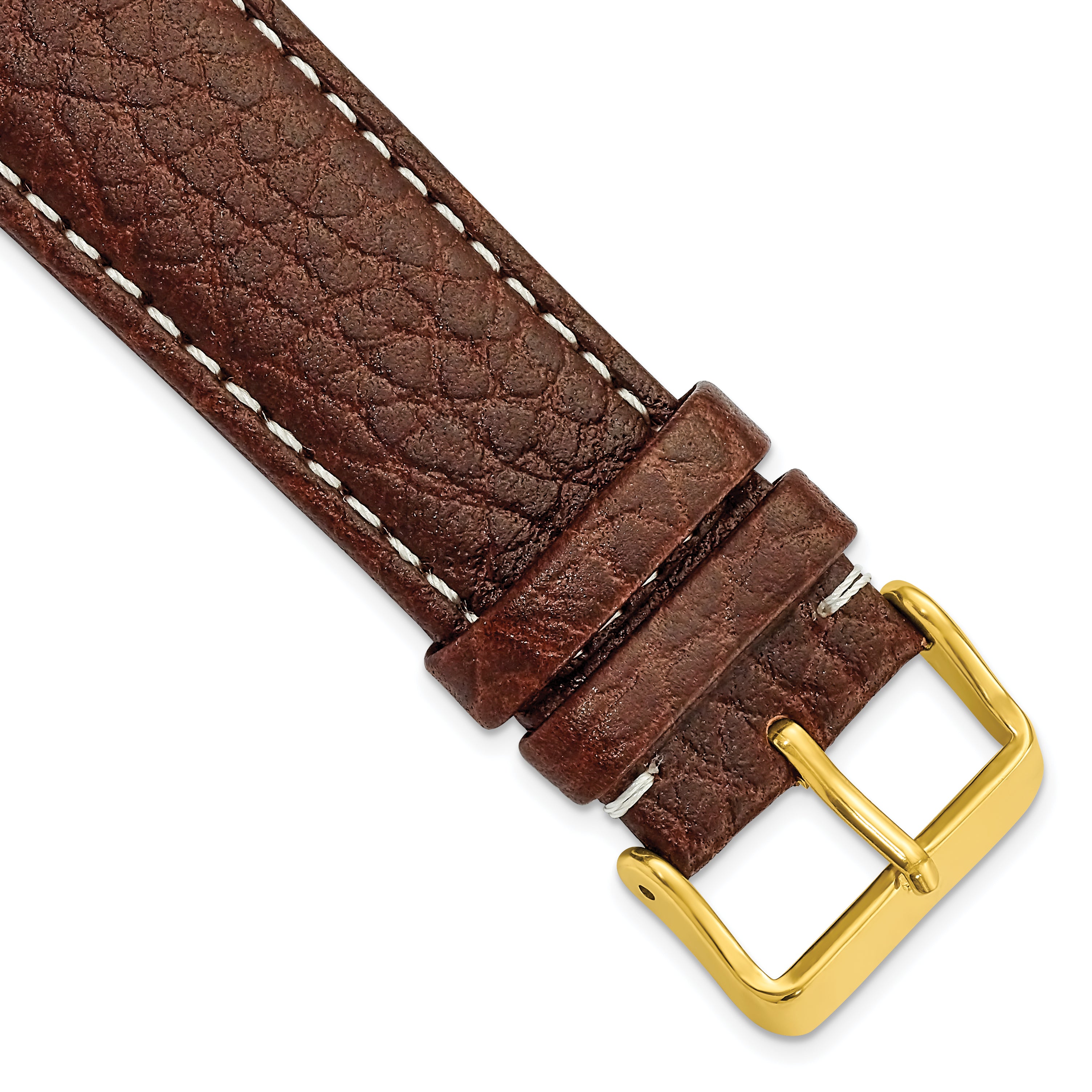 DeBeer 24mm Dark Brown Sport Leather with White Stitching and Gold-tone Buckle 7.5 inch Watch Band