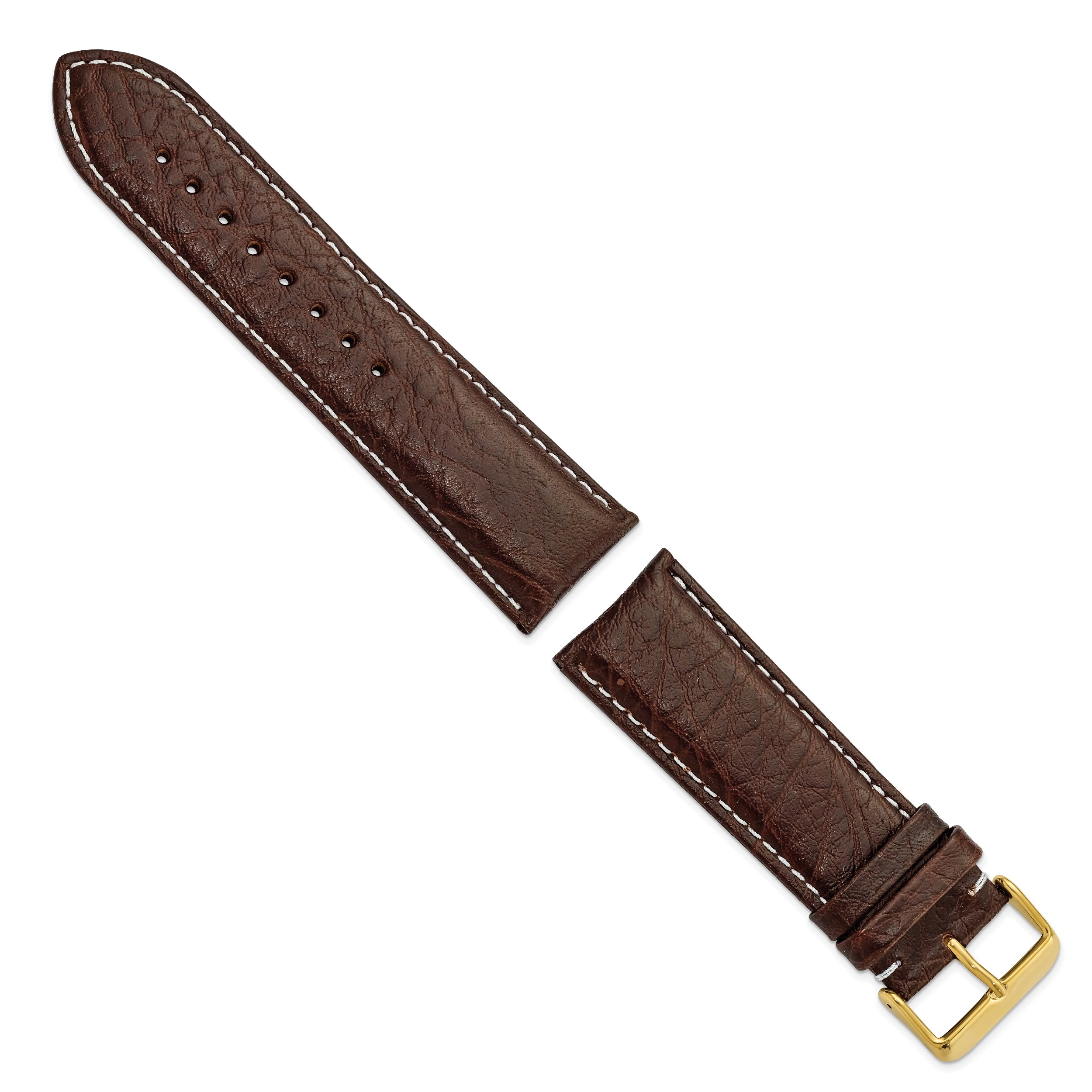 12mm Dark Brown Sport Leather with White Stitching and Gold-tone Buckle 6.75 inch Watch Band