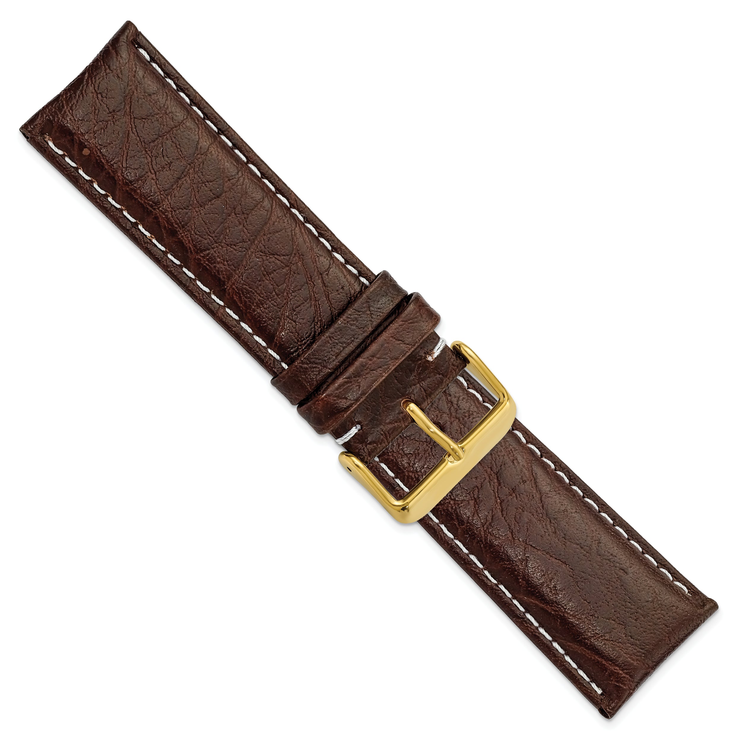 12mm Dark Brown Sport Leather with White Stitching and Gold-tone Buckle 6.75 inch Watch Band