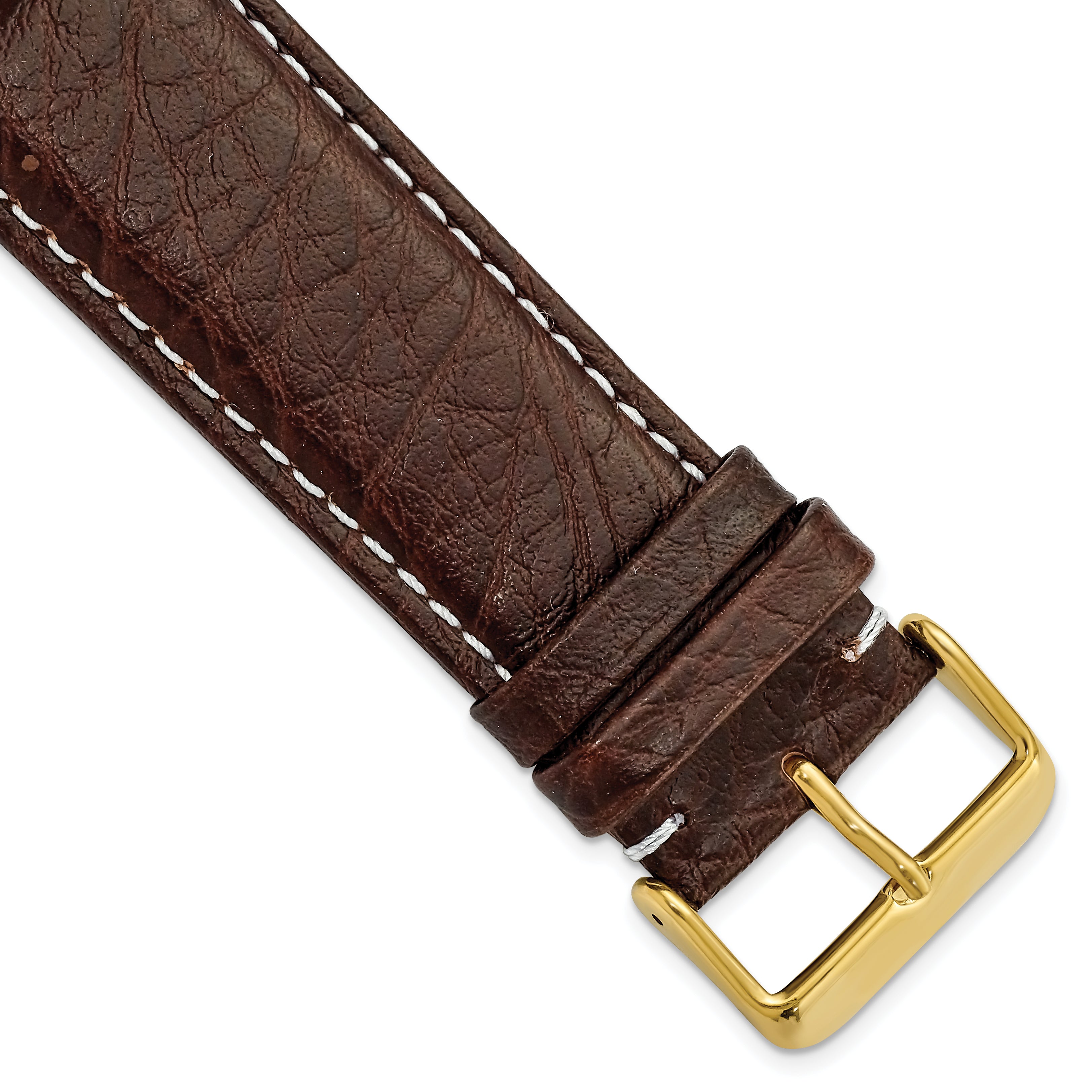 DeBeer 26mm Dark Brown Sport Leather with White Stitching and Gold-tone Buckle 7.5 inch Watch Band